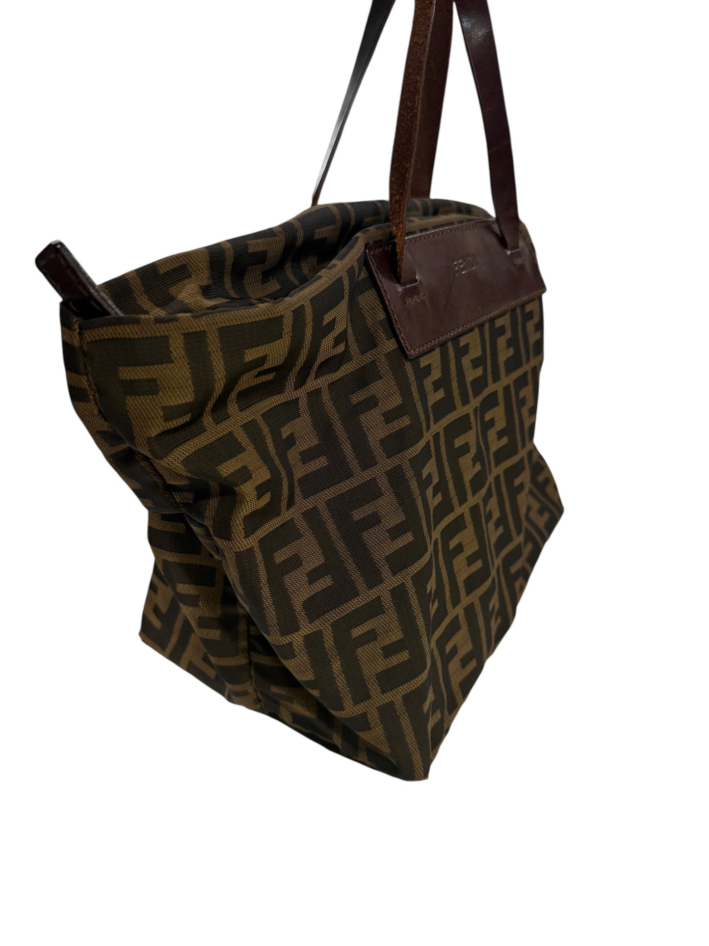 Fendi Zucca Brown Black Roll Up Shoulder Bag