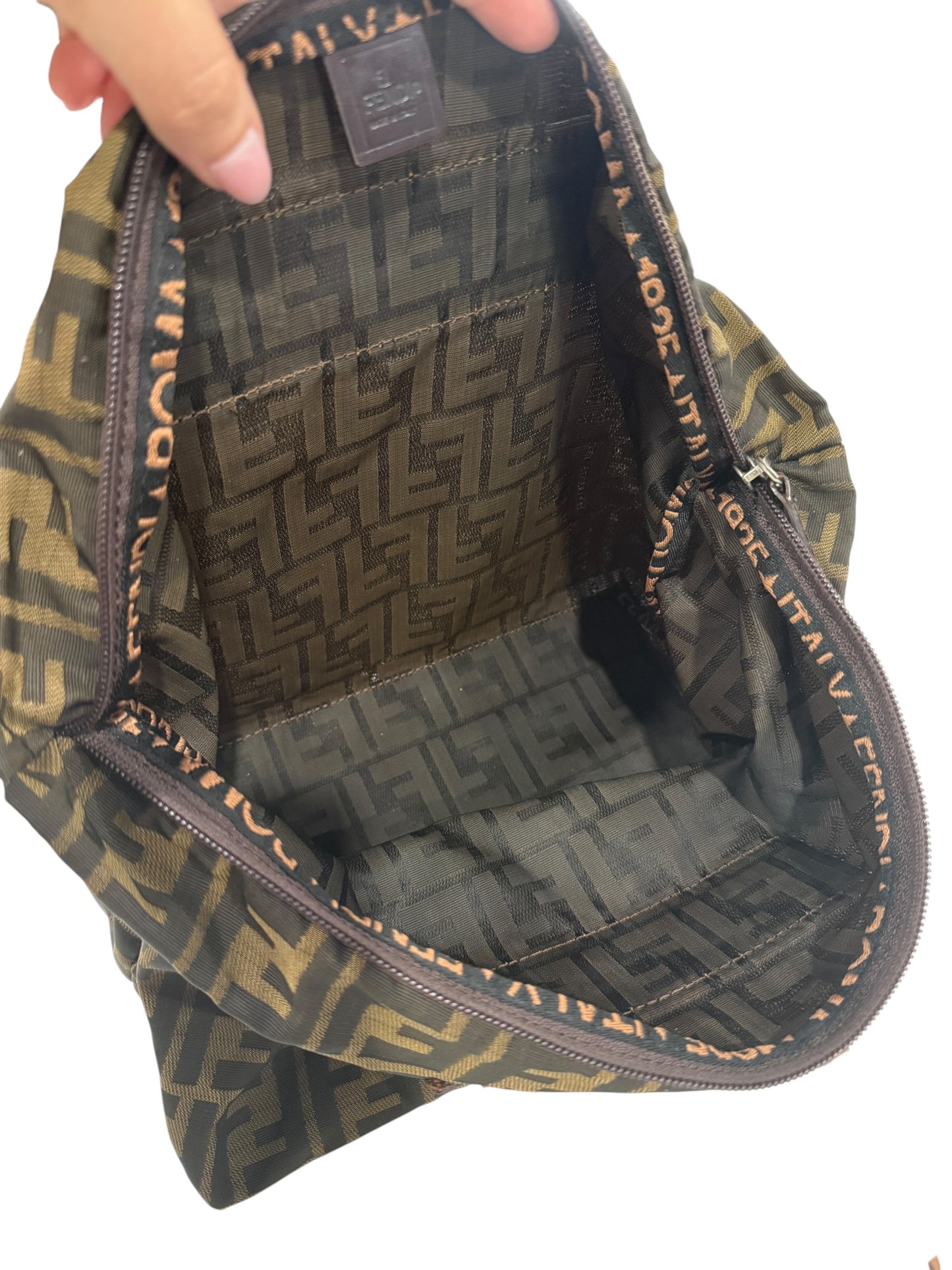 Fendi Zucca Brown Black Roll Up Shoulder Bag