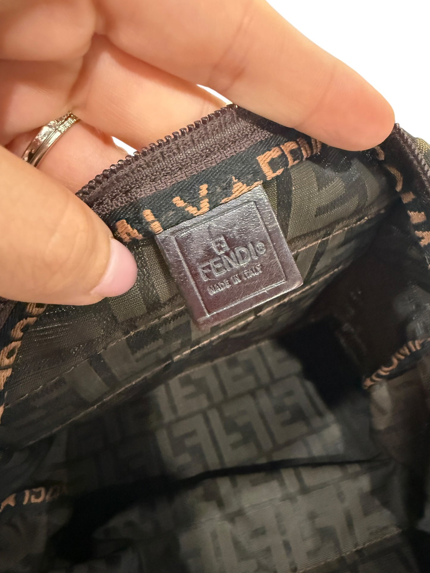 Fendi Zucca Brown Black Roll Up Shoulder Bag