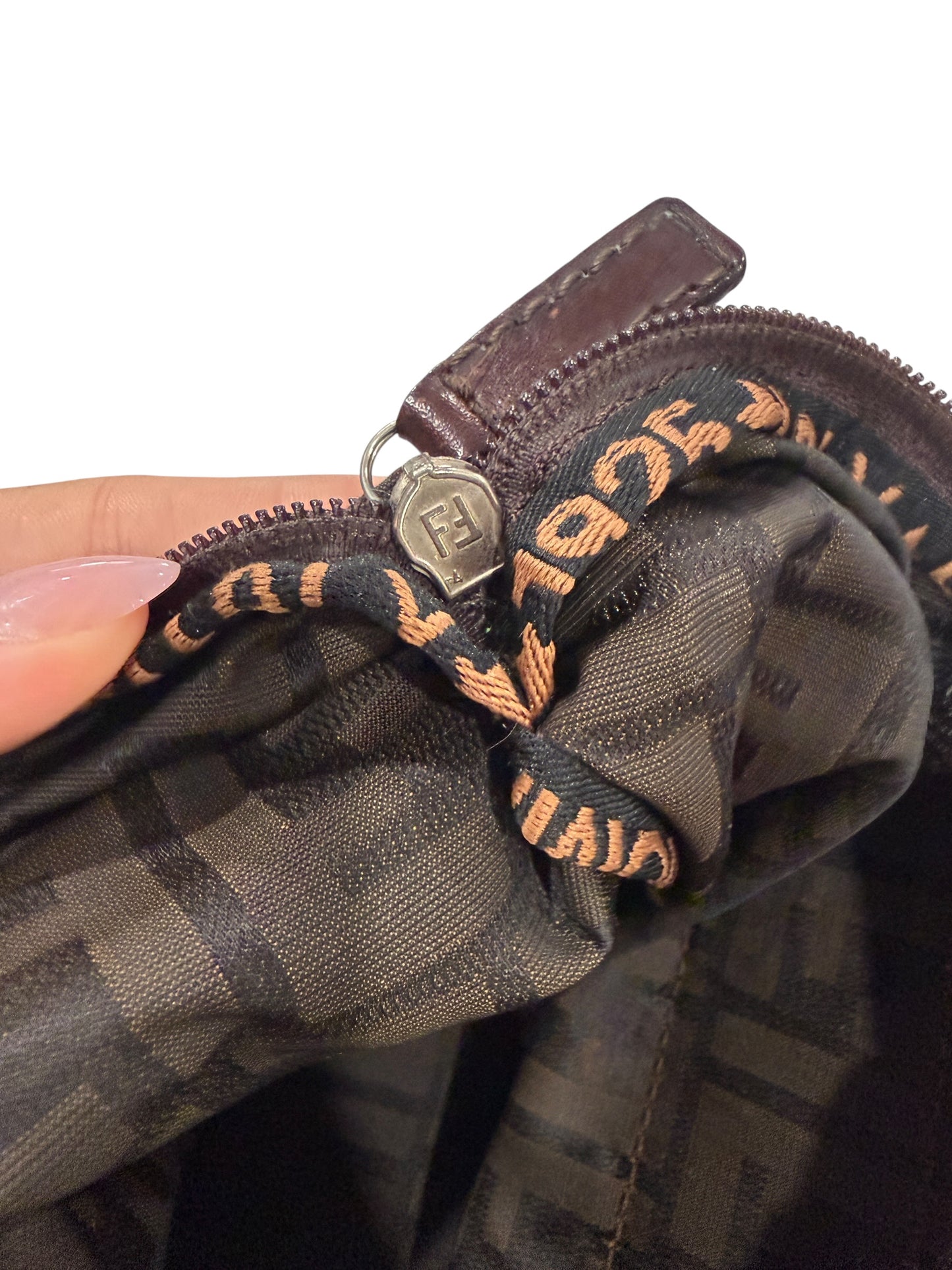 Fendi Zucca Brown Black Roll Up Shoulder Bag