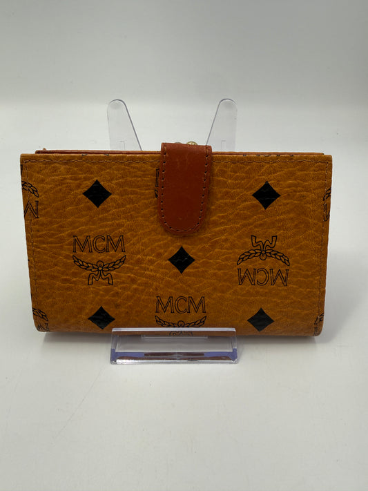 MCM Cognac Visetos Coated Canvas Compact Kisslock Wallet
