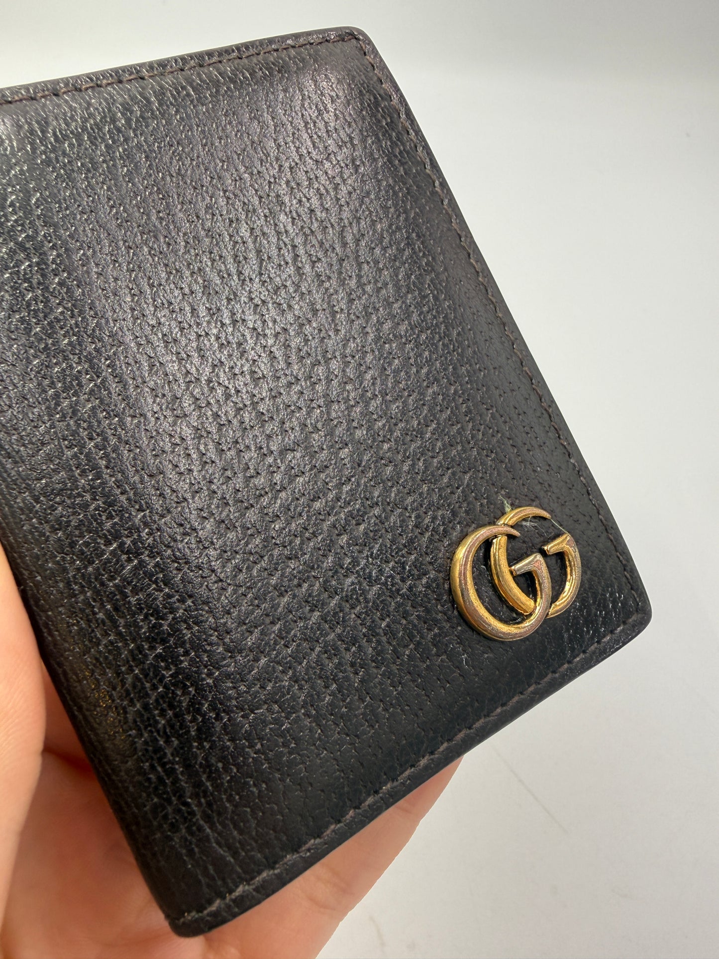 Gucci Marmont Dark Brown Leather Card Holder with Box