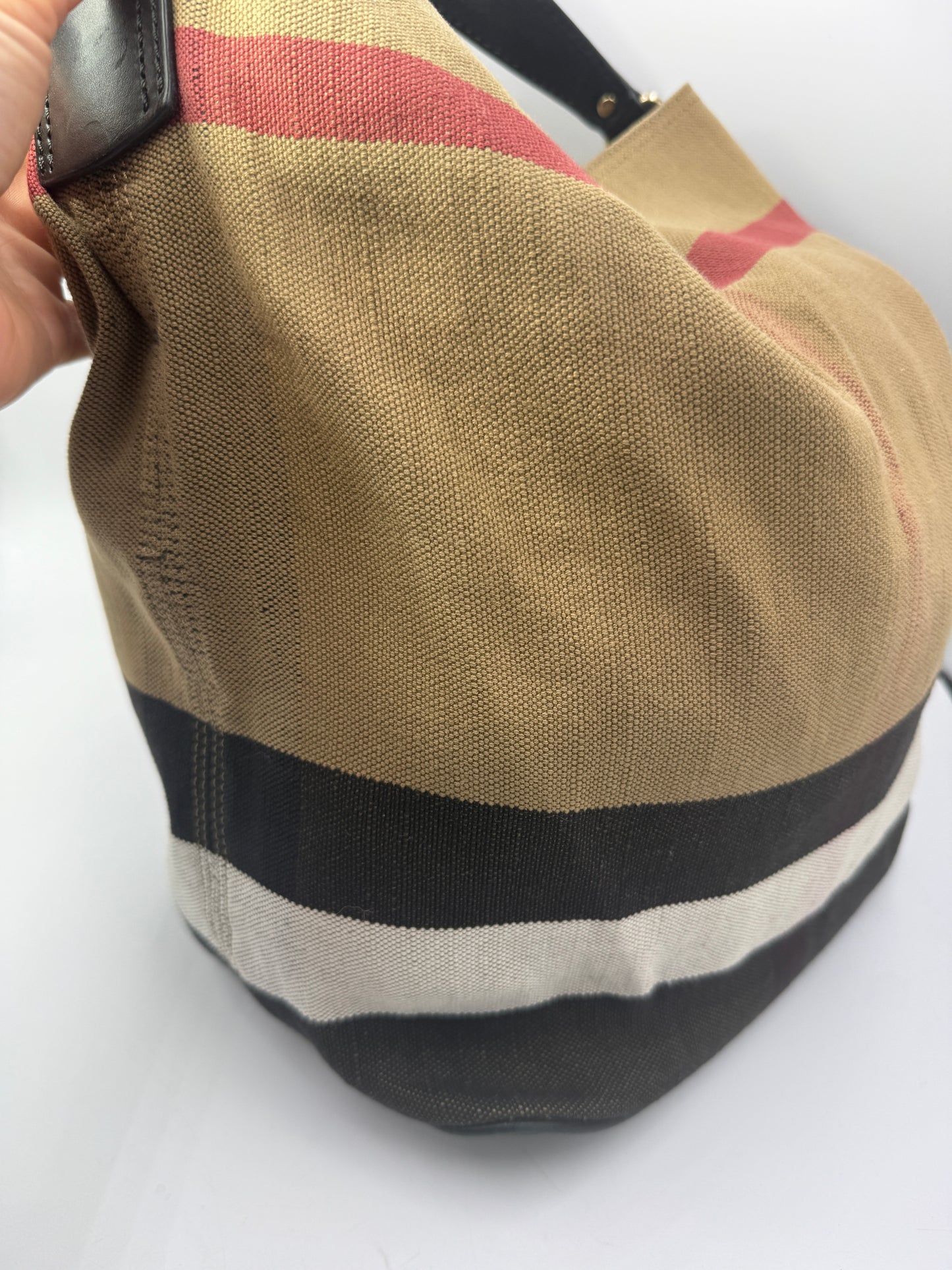 Burberry Fabric Nova Check Bucket Hobo Bag