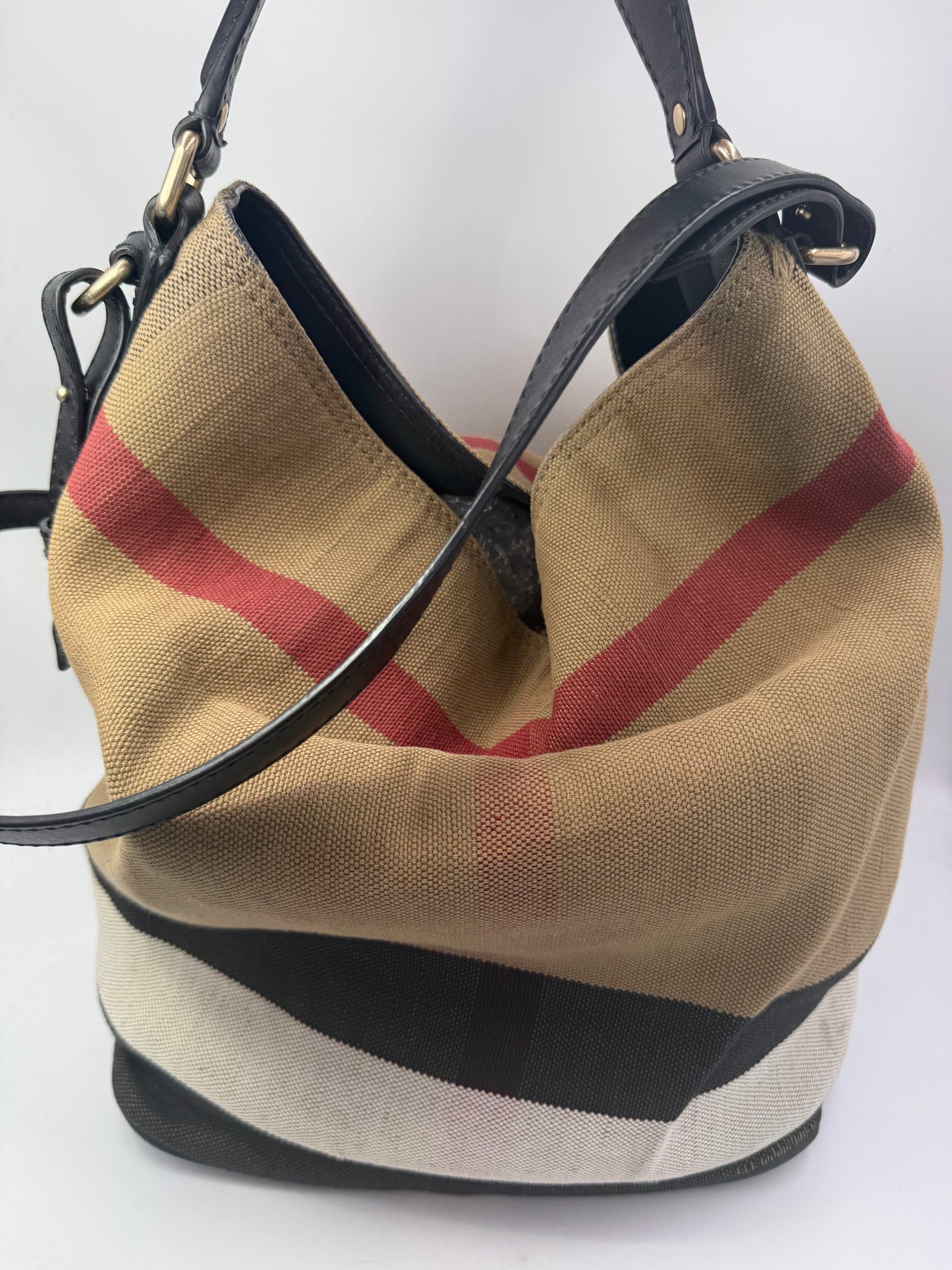 Burberry Fabric Nova Check Bucket Hobo Bag