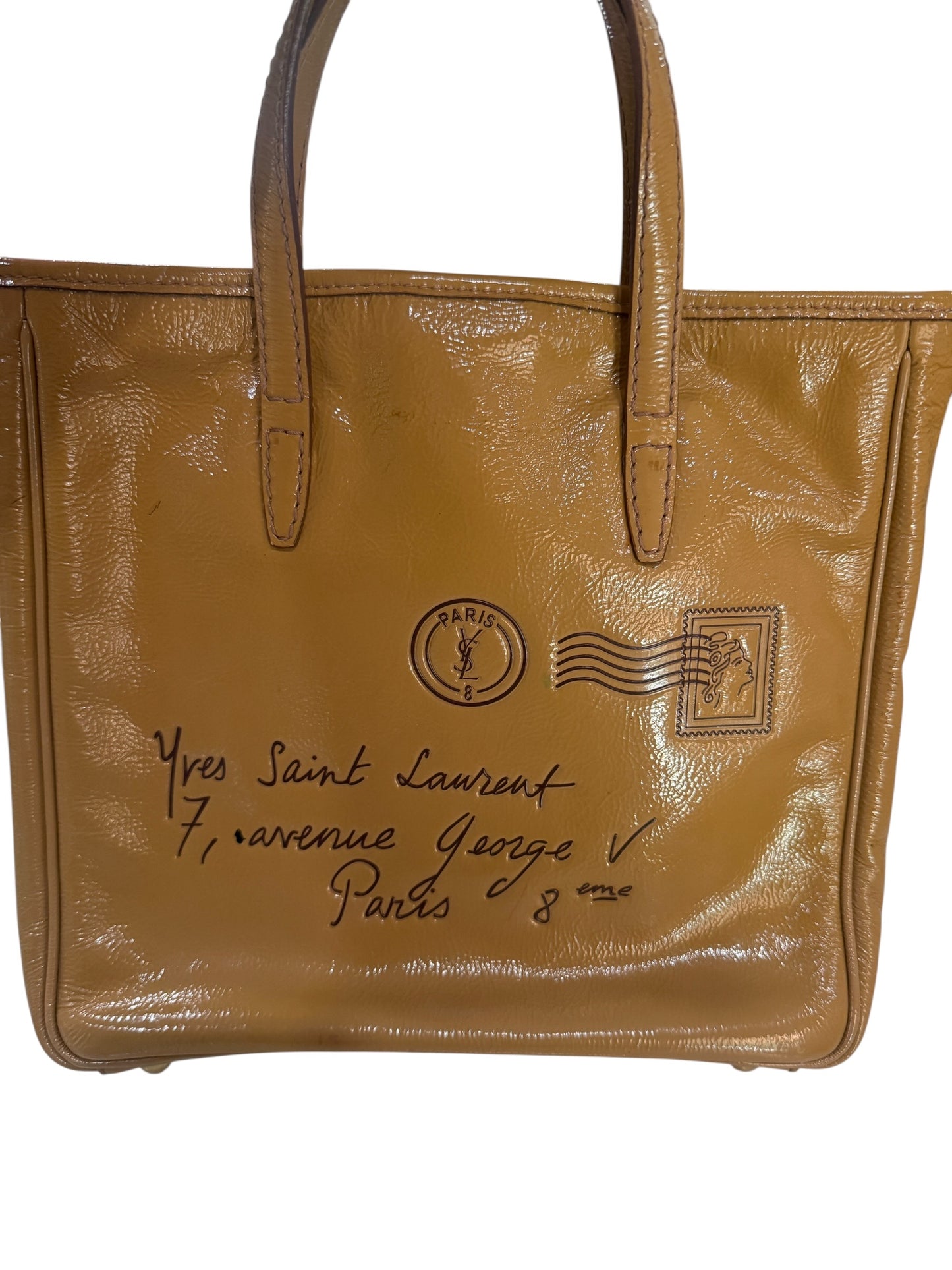 Yves Saint Laurent Y-Mail Tan Patent Leather Tote