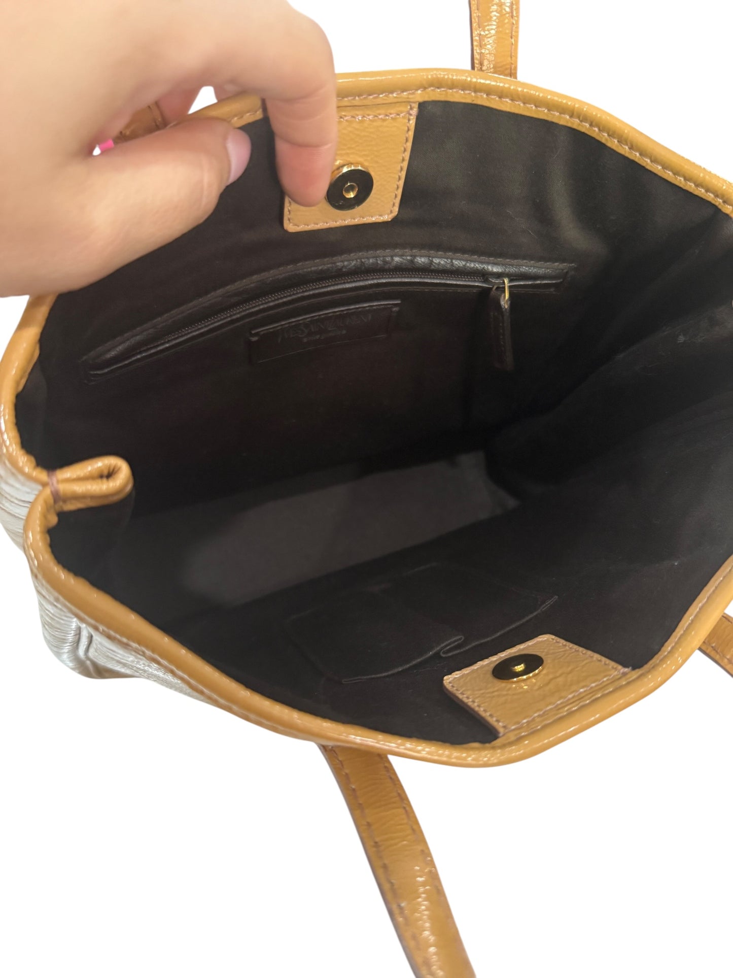Yves Saint Laurent Y-Mail Tan Patent Leather Tote