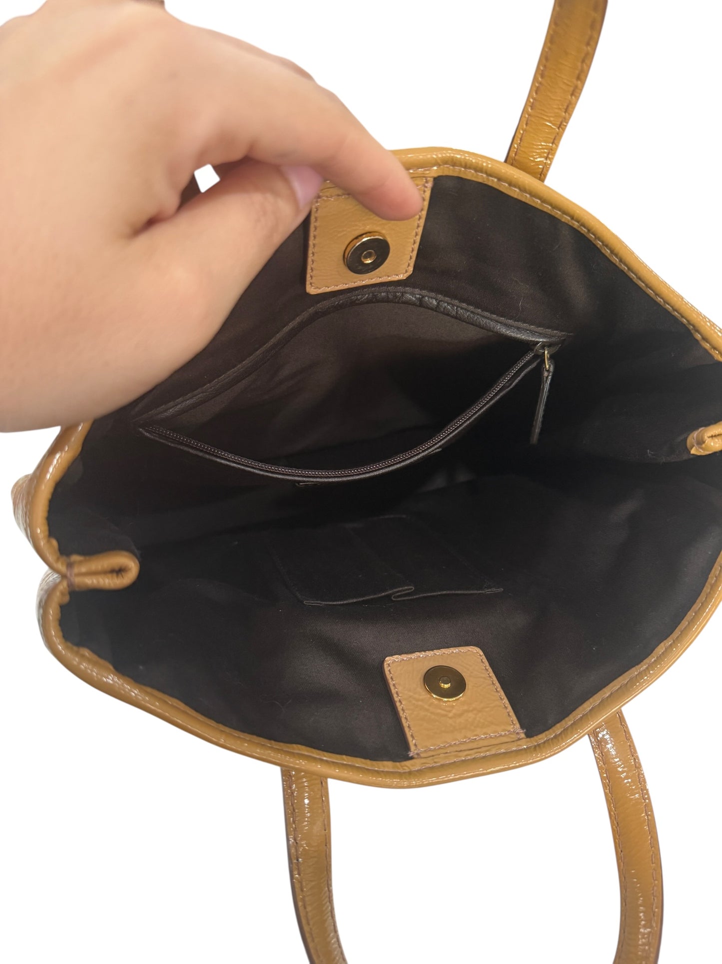 Yves Saint Laurent Y-Mail Tan Patent Leather Tote