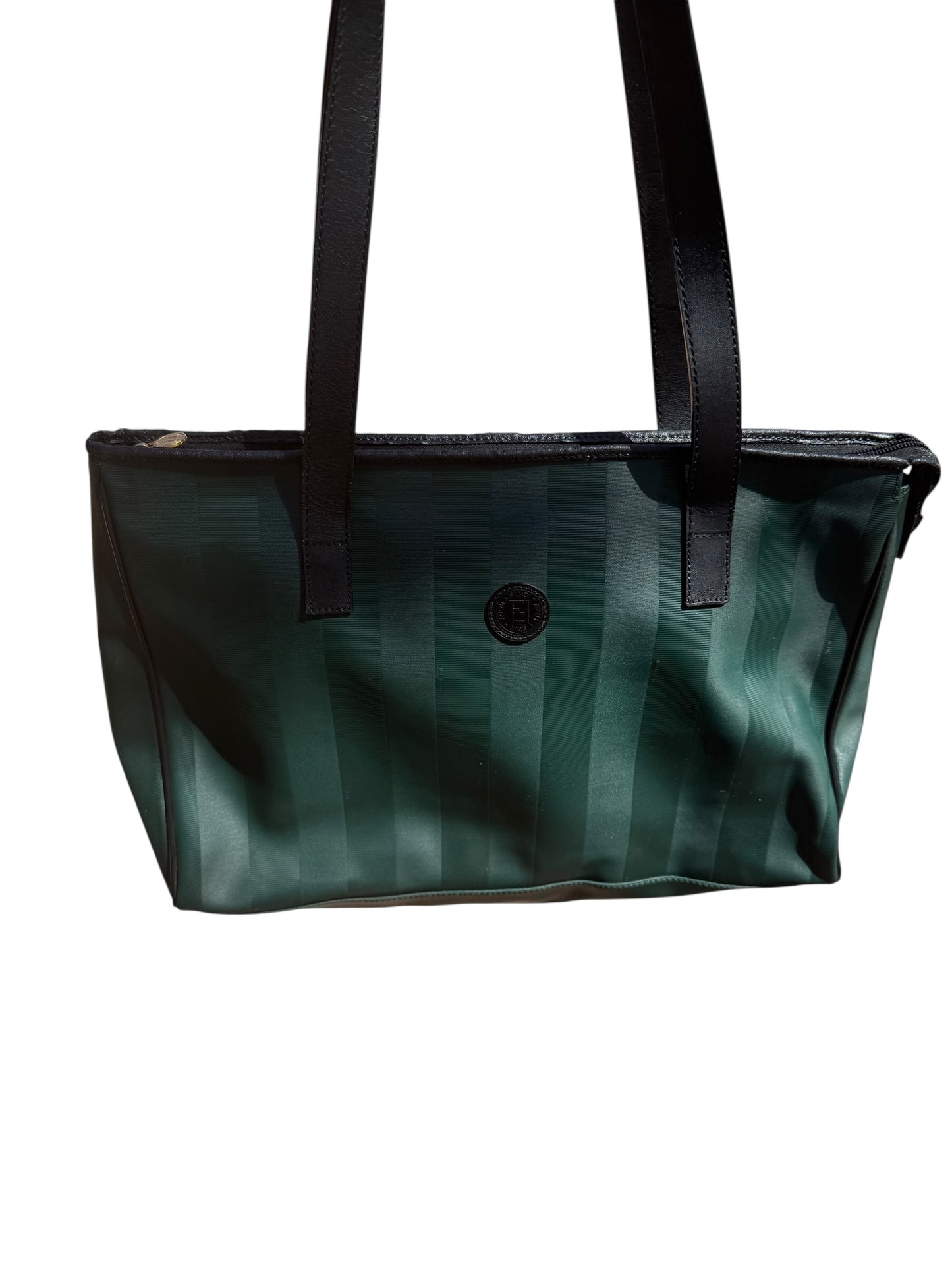 Fendi Green Pequin Striped Coated Canvas Tote
