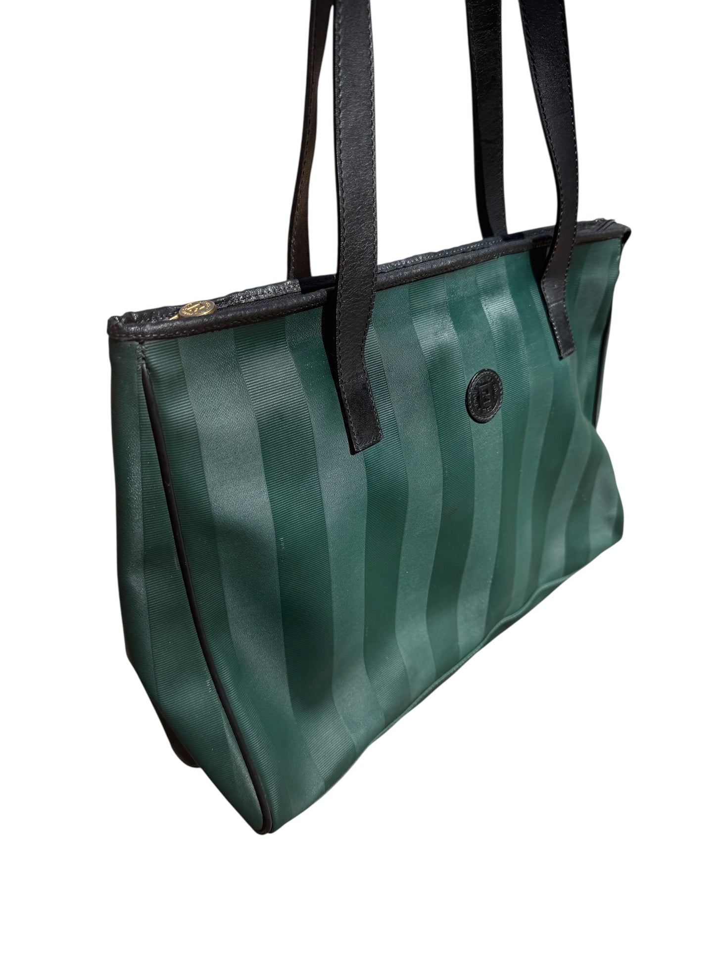 Fendi Green Pequin Striped Coated Canvas Tote