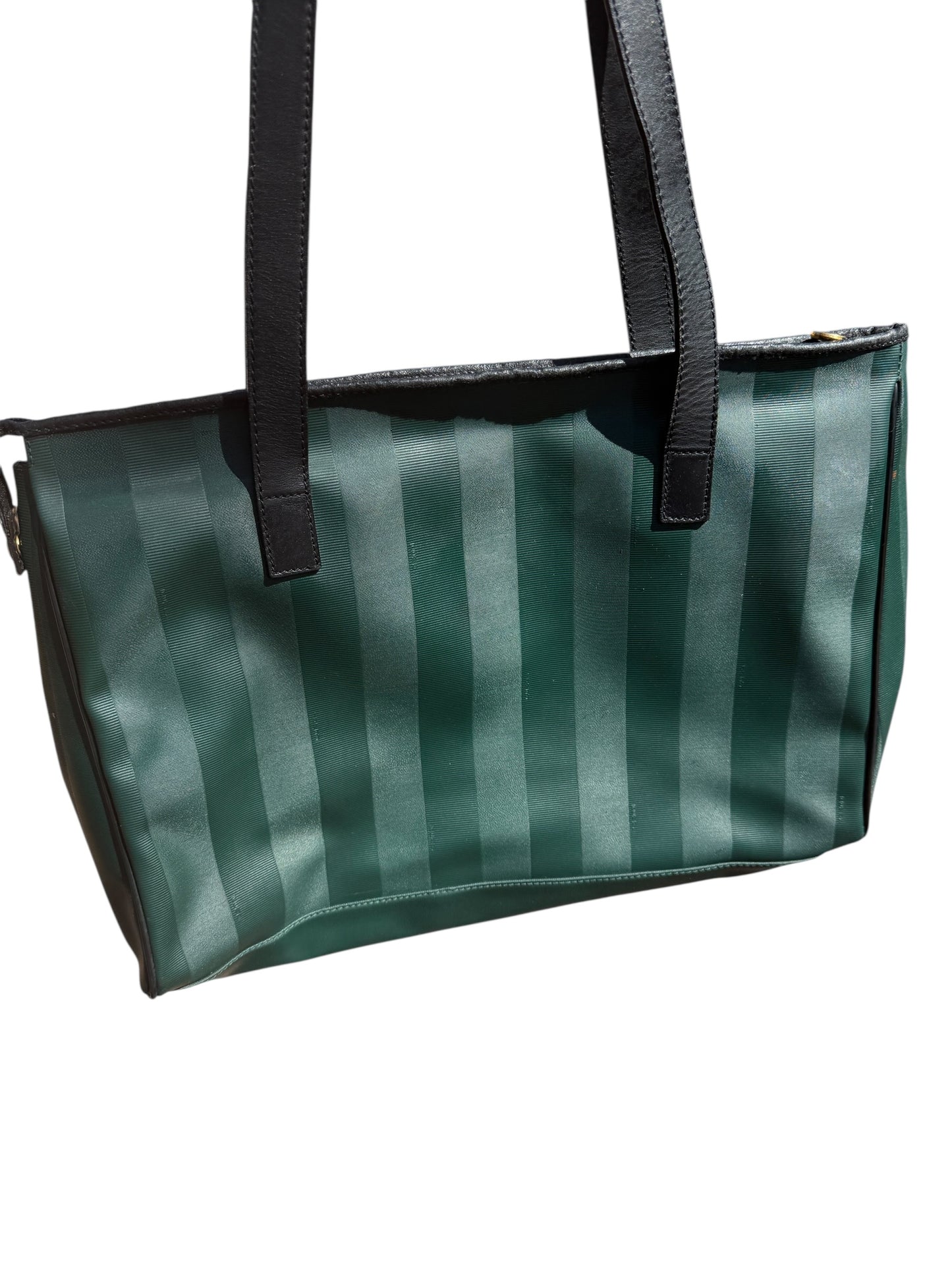 Fendi Green Pequin Striped Coated Canvas Tote