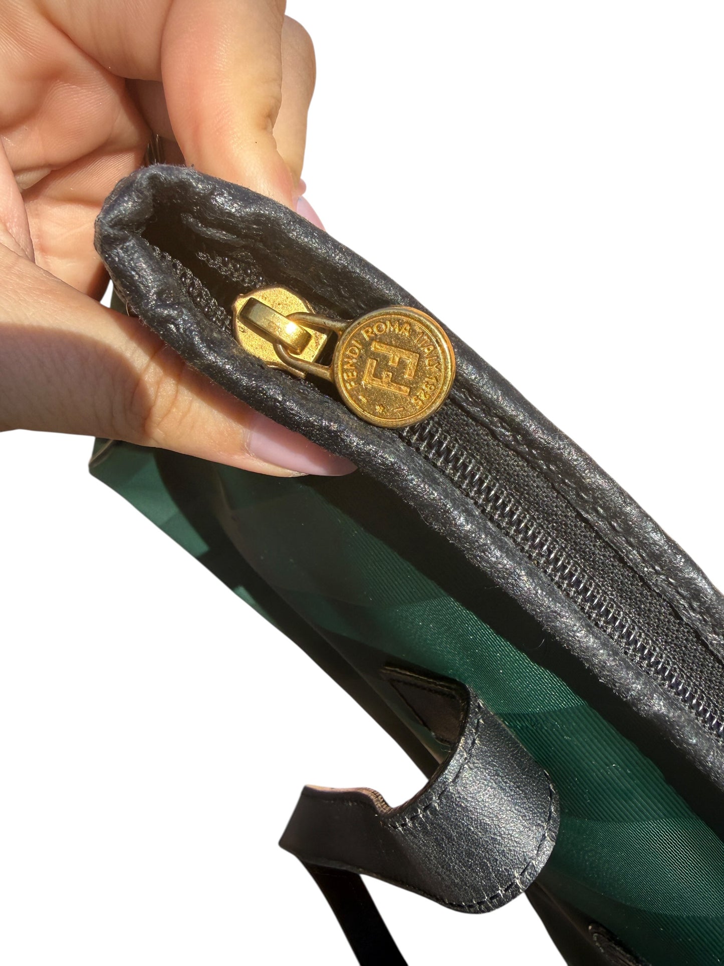 Fendi Green Pequin Striped Coated Canvas Tote