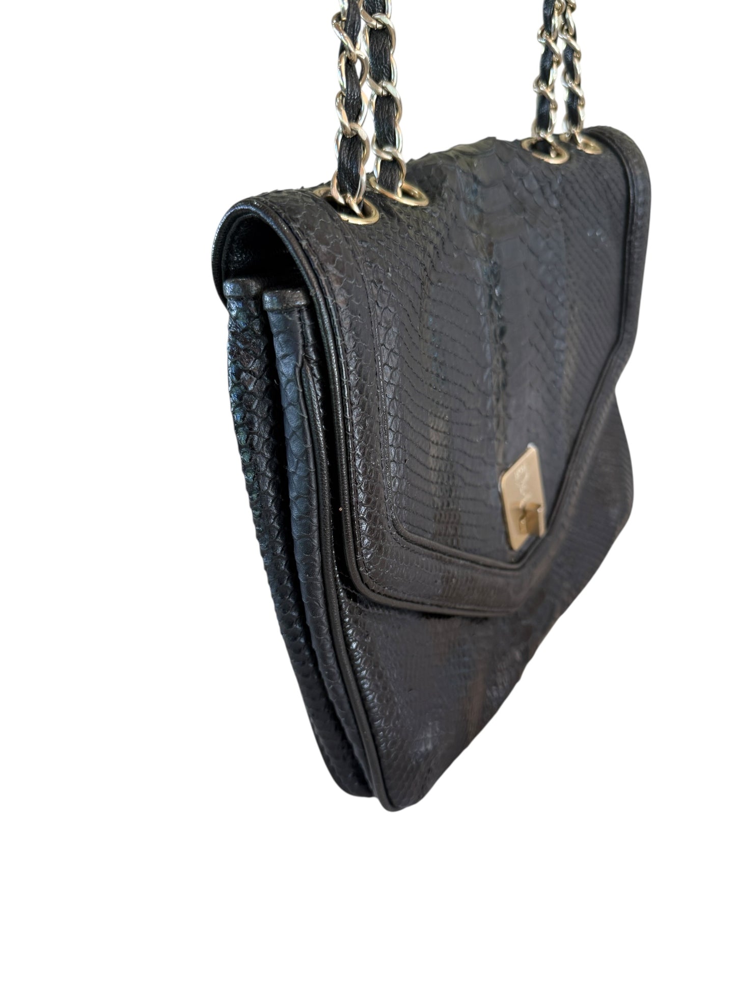 MCM Black Python Embossed Leather Chain Shoulder Bag