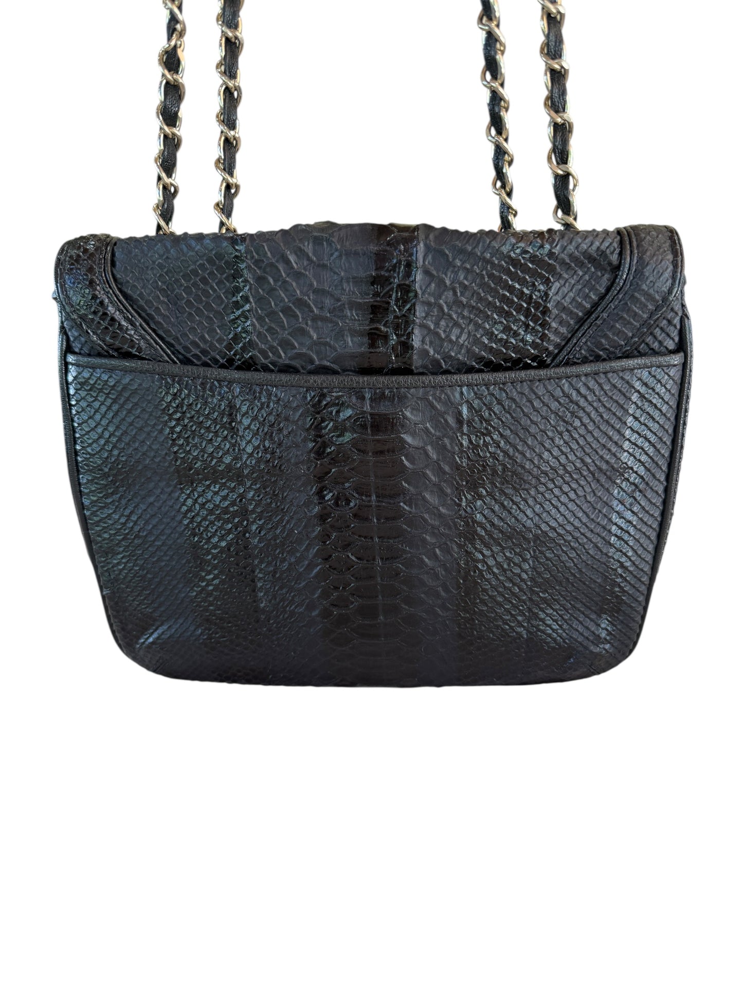 MCM Black Python Embossed Leather Chain Shoulder Bag
