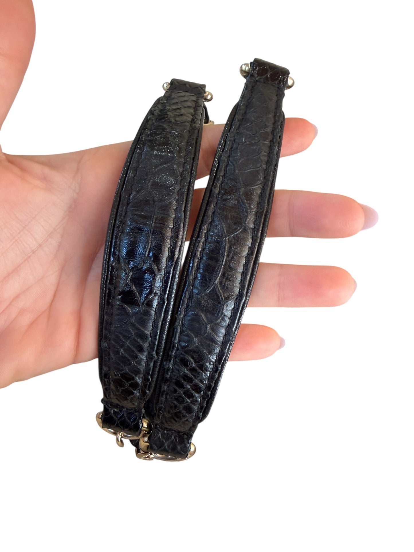 MCM Black Python Embossed Leather Chain Shoulder Bag