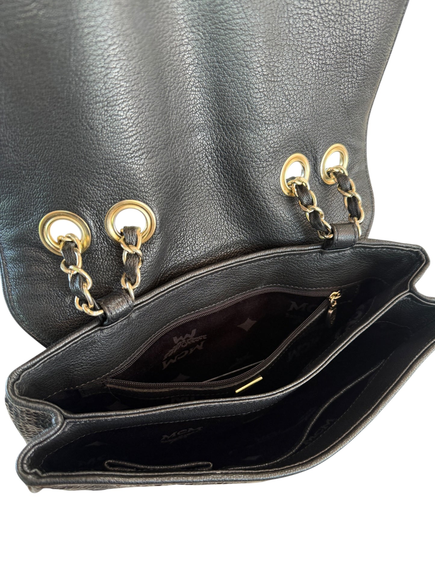 MCM Black Python Embossed Leather Chain Shoulder Bag