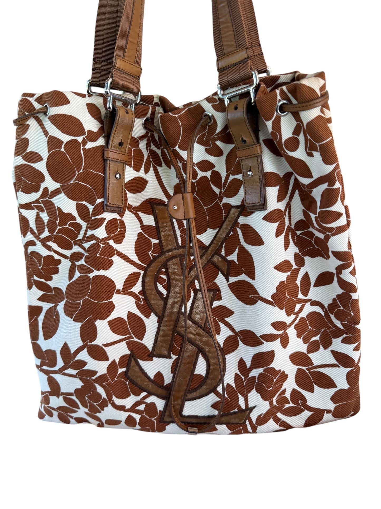 Yves Saint Laurent Floral Canvas Drawstring Shoulder Bag
