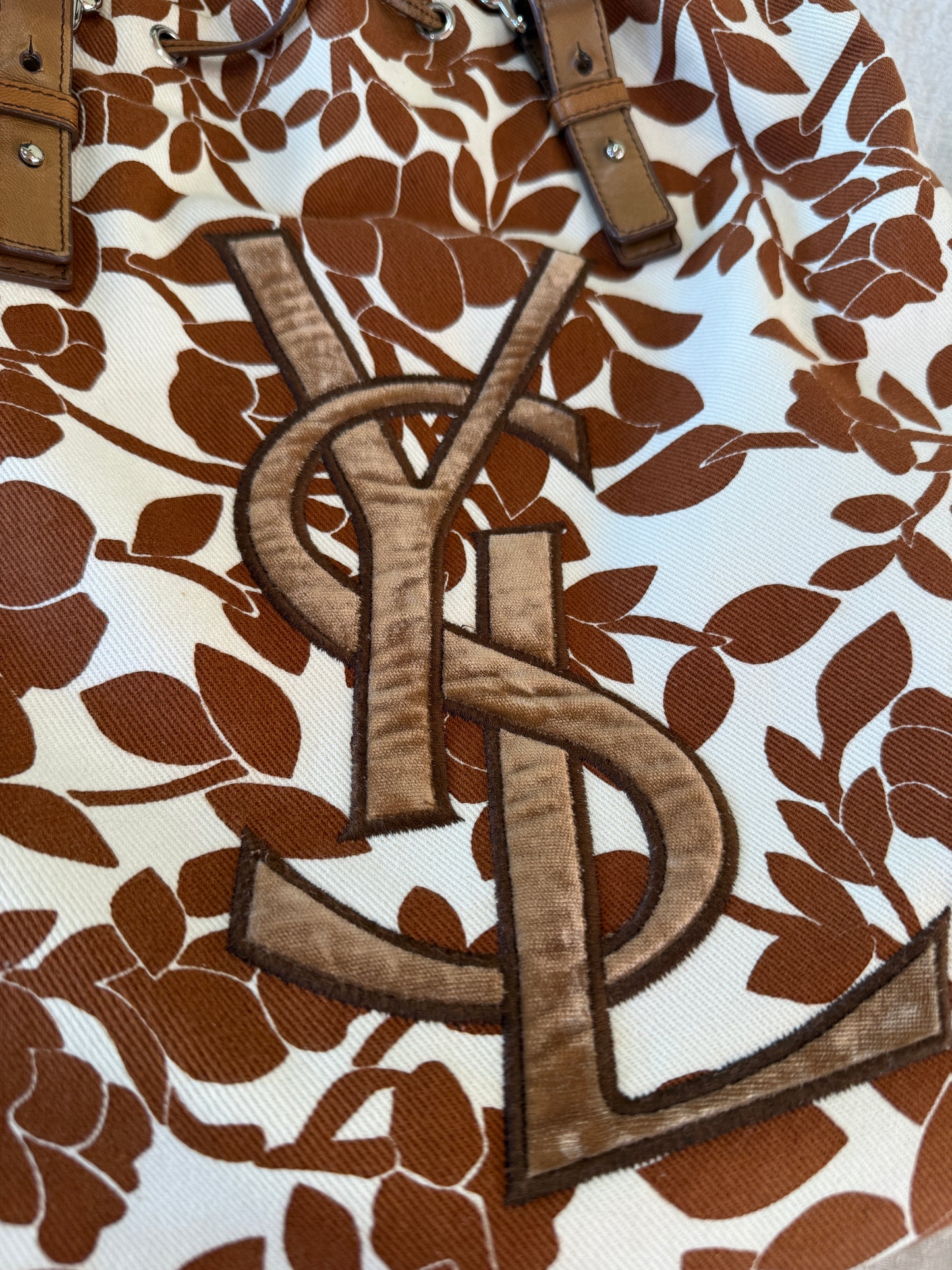 Yves Saint Laurent Floral Canvas Drawstring Shoulder Bag