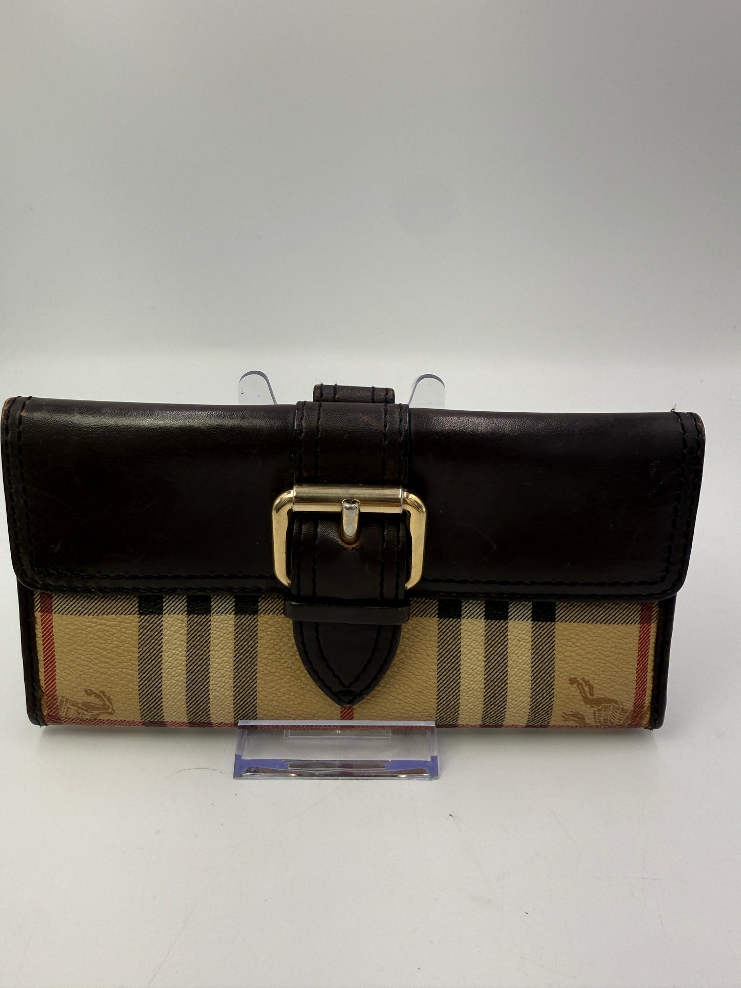 Burberry Vintage House Check Coated Canvas And Leather Continental Wallet