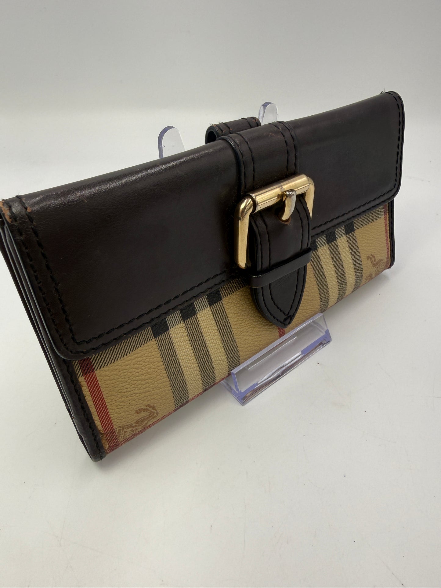 Burberry Vintage House Check Coated Canvas And Leather Continental Wallet