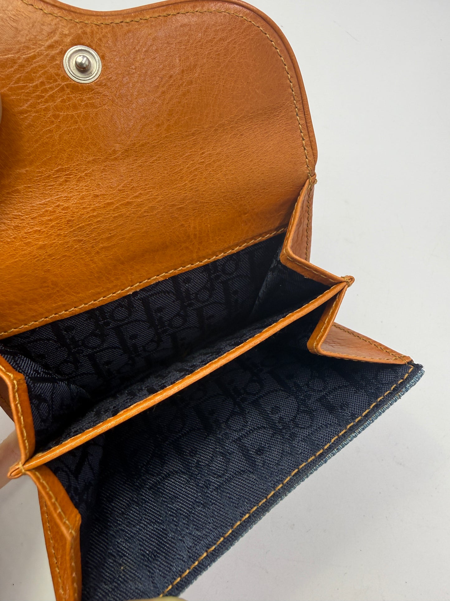 Christian Dior Denim Embroidered Compact Wallet