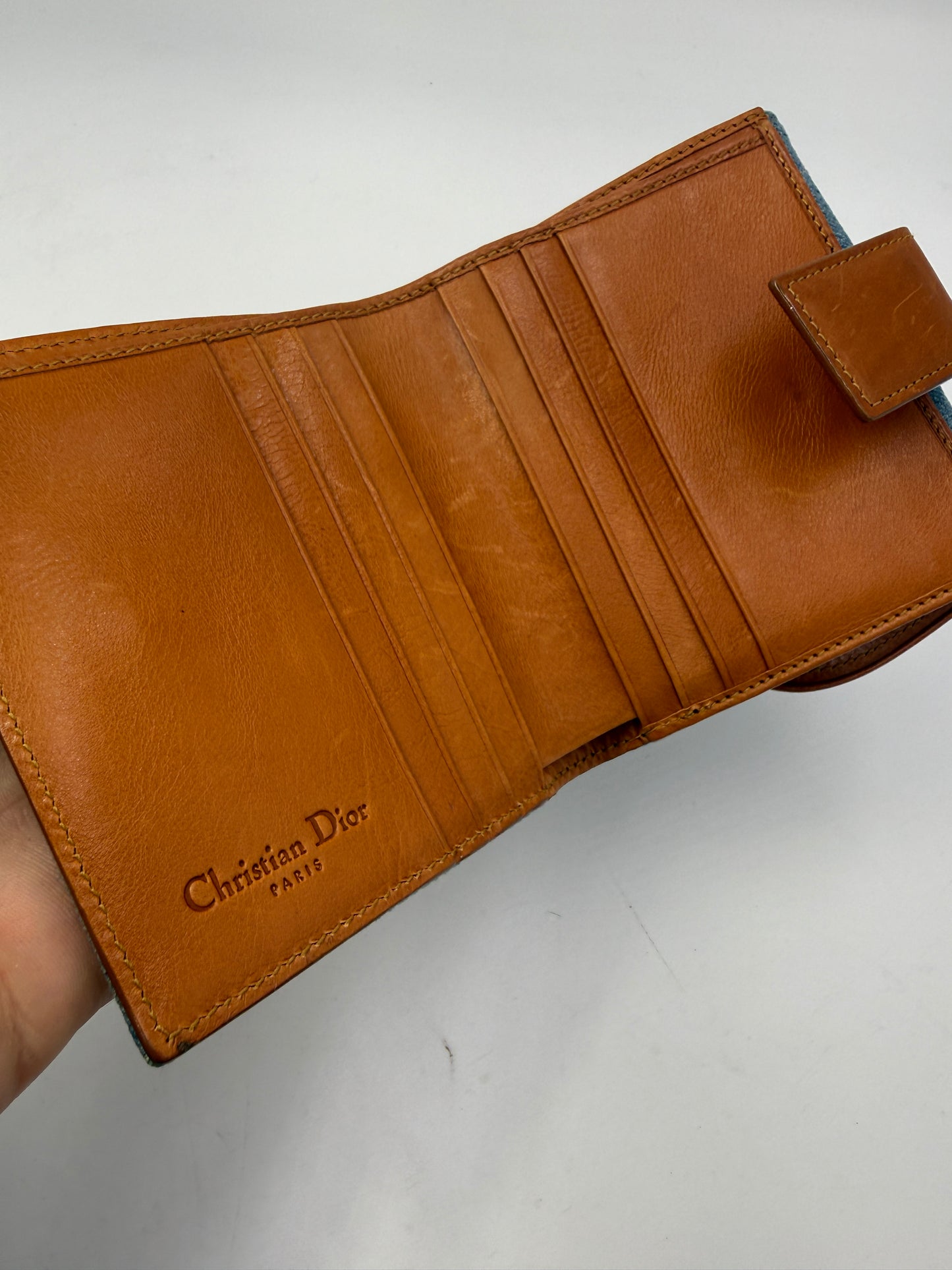 Christian Dior Denim Embroidered Compact Wallet
