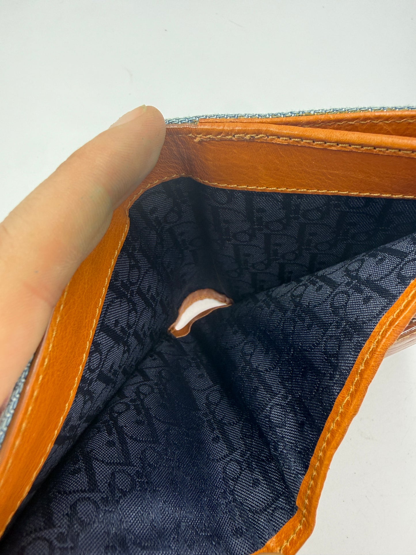 Christian Dior Denim Embroidered Compact Wallet