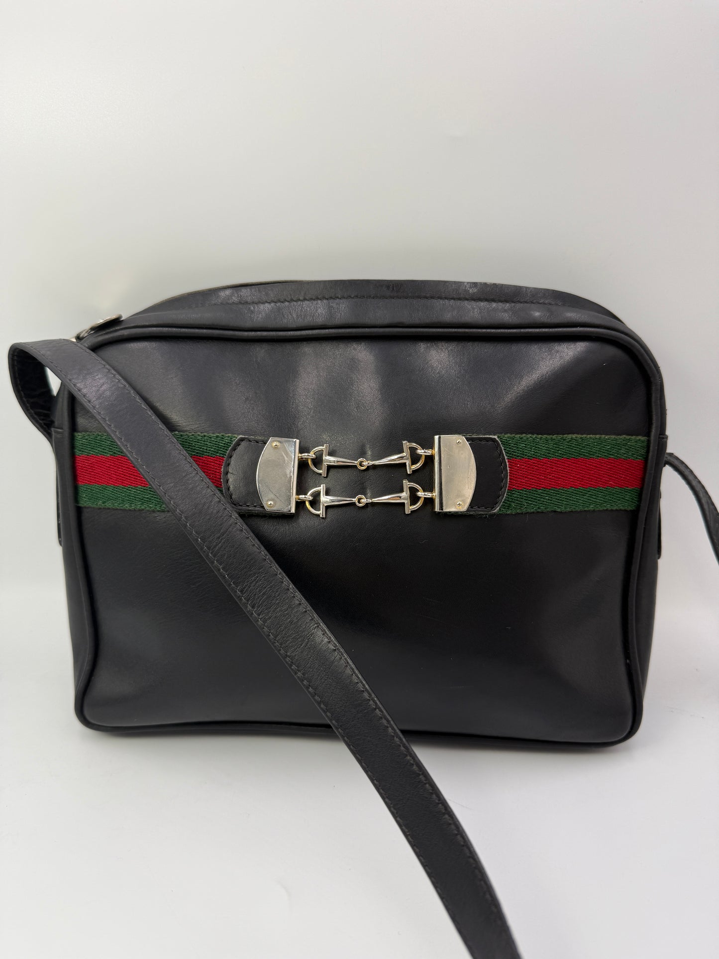 Gucci Vintage Black Leather Sherry Line Shoulder Bag