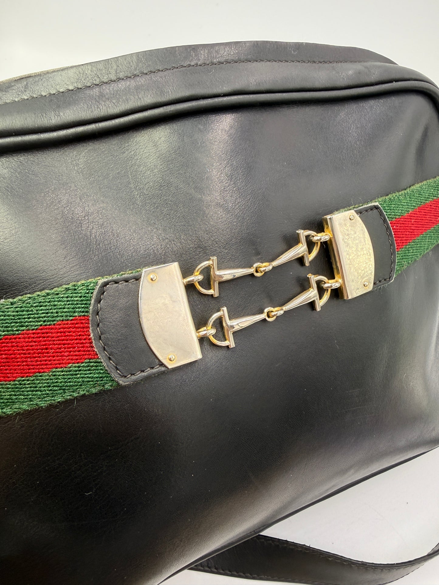 Gucci Vintage Black Leather Sherry Line Shoulder Bag