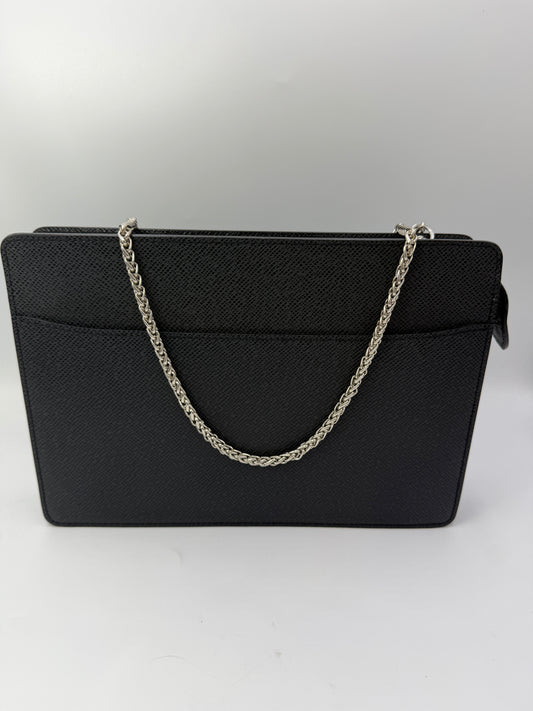 Louis Vuitton Black Taiga Leather Clutch With Unbranded Insert And Chain SR1003