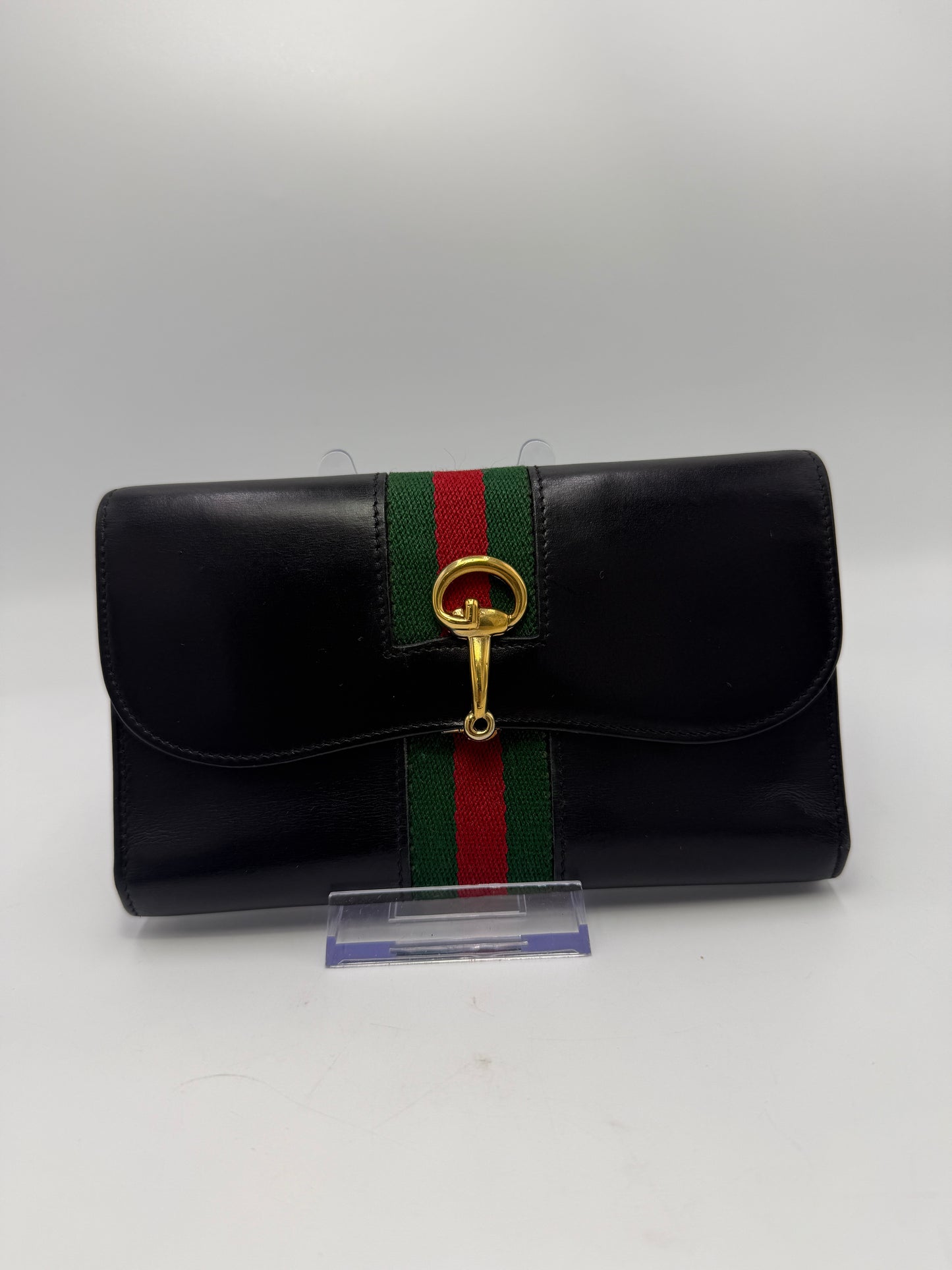 Gucci Vintage Black Leather Horse-bit Sherry Line Wallet