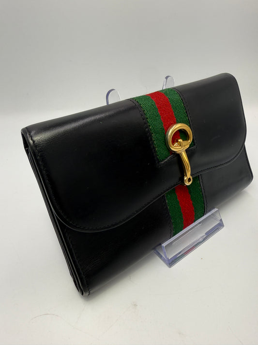 Gucci Vintage Black Leather Horse-bit Sherry Line Wallet