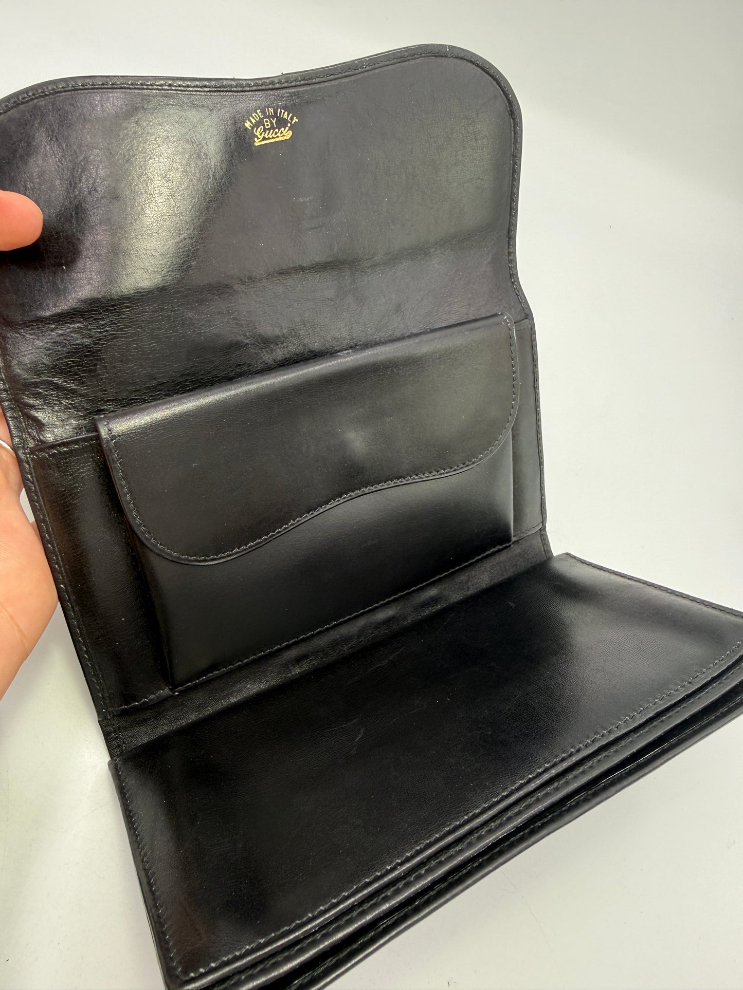 Gucci Vintage Black Leather Horse-bit Sherry Line Wallet