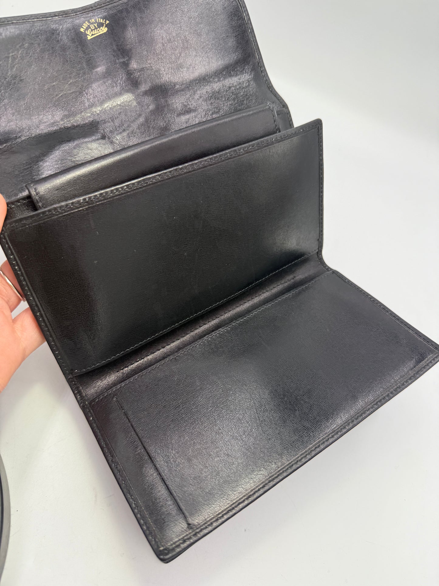 Gucci Vintage Black Leather Horse-bit Sherry Line Wallet