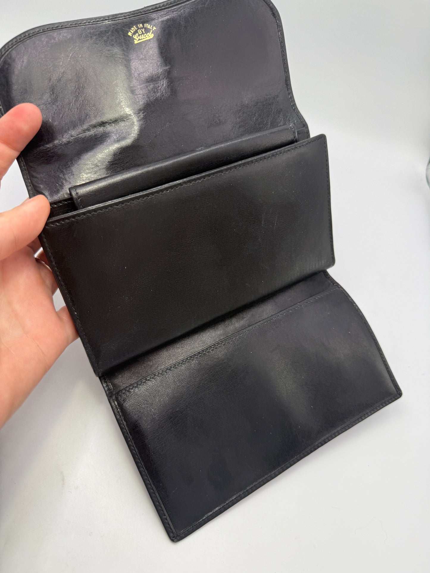 Gucci Vintage Black Leather Horse-bit Sherry Line Wallet