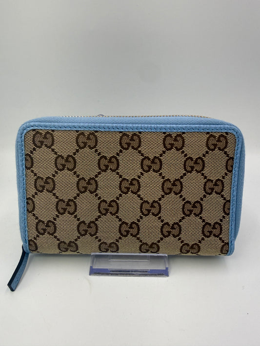 Gucci Guccissima Canvas Zippy Wallet Light Blue Interior