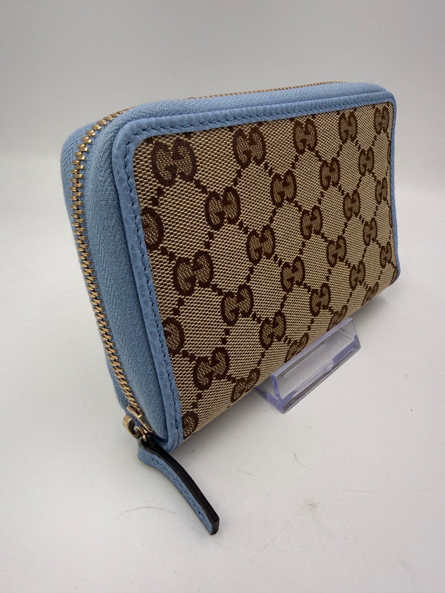 Gucci Guccissima Canvas Zippy Wallet Light Blue Interior