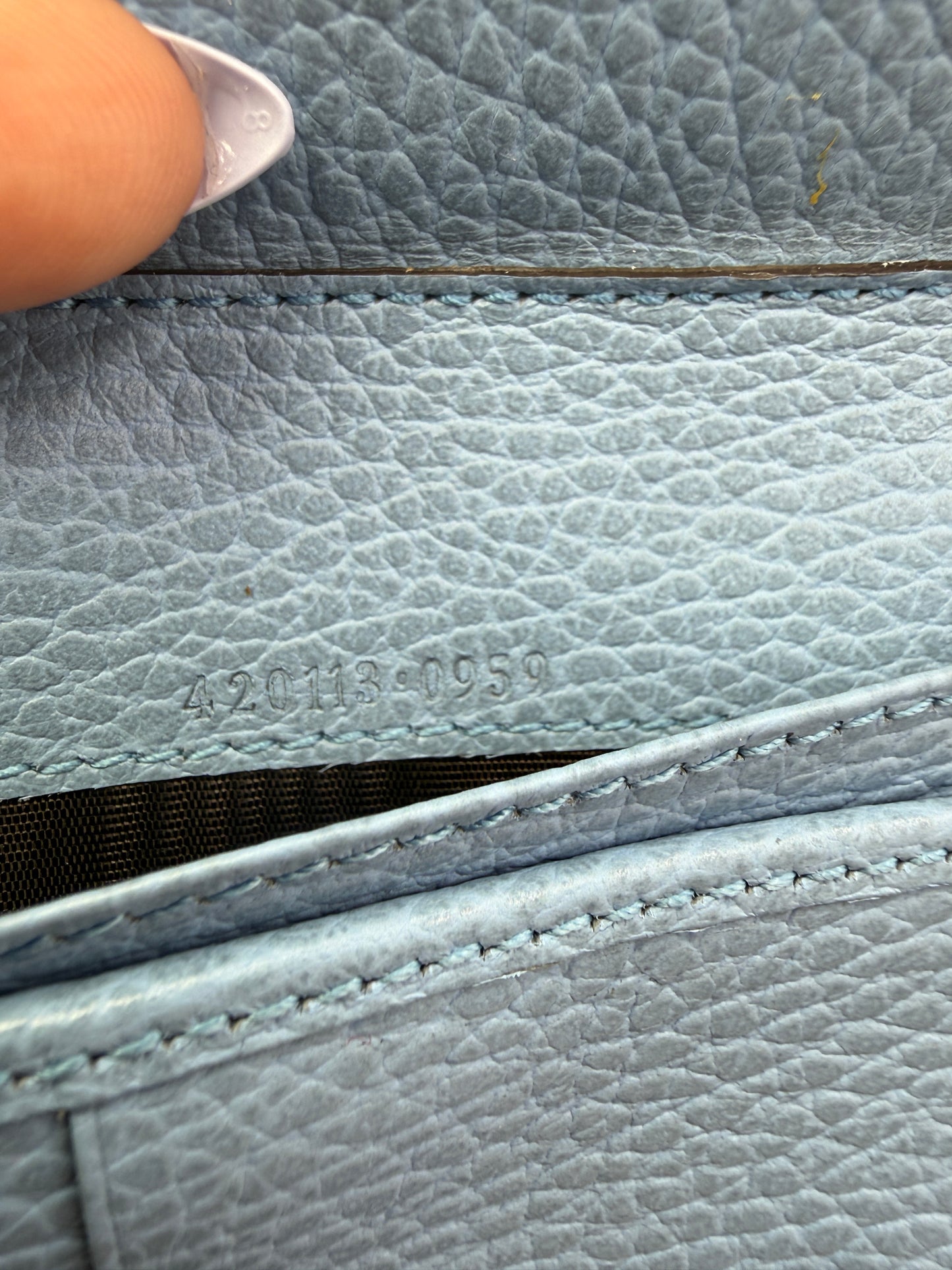 Gucci Guccissima Canvas Zippy Wallet Light Blue Interior