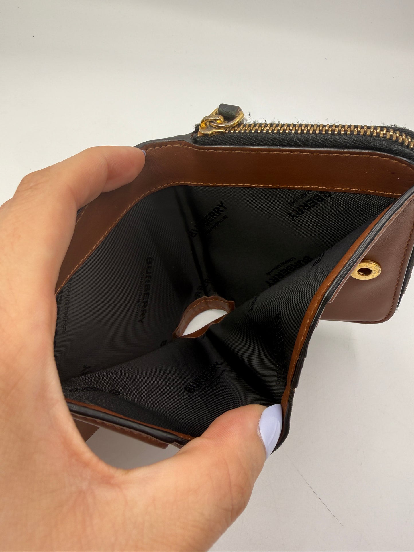 Burberry Coated Canvas Check Unisex Compact Zip Wallet