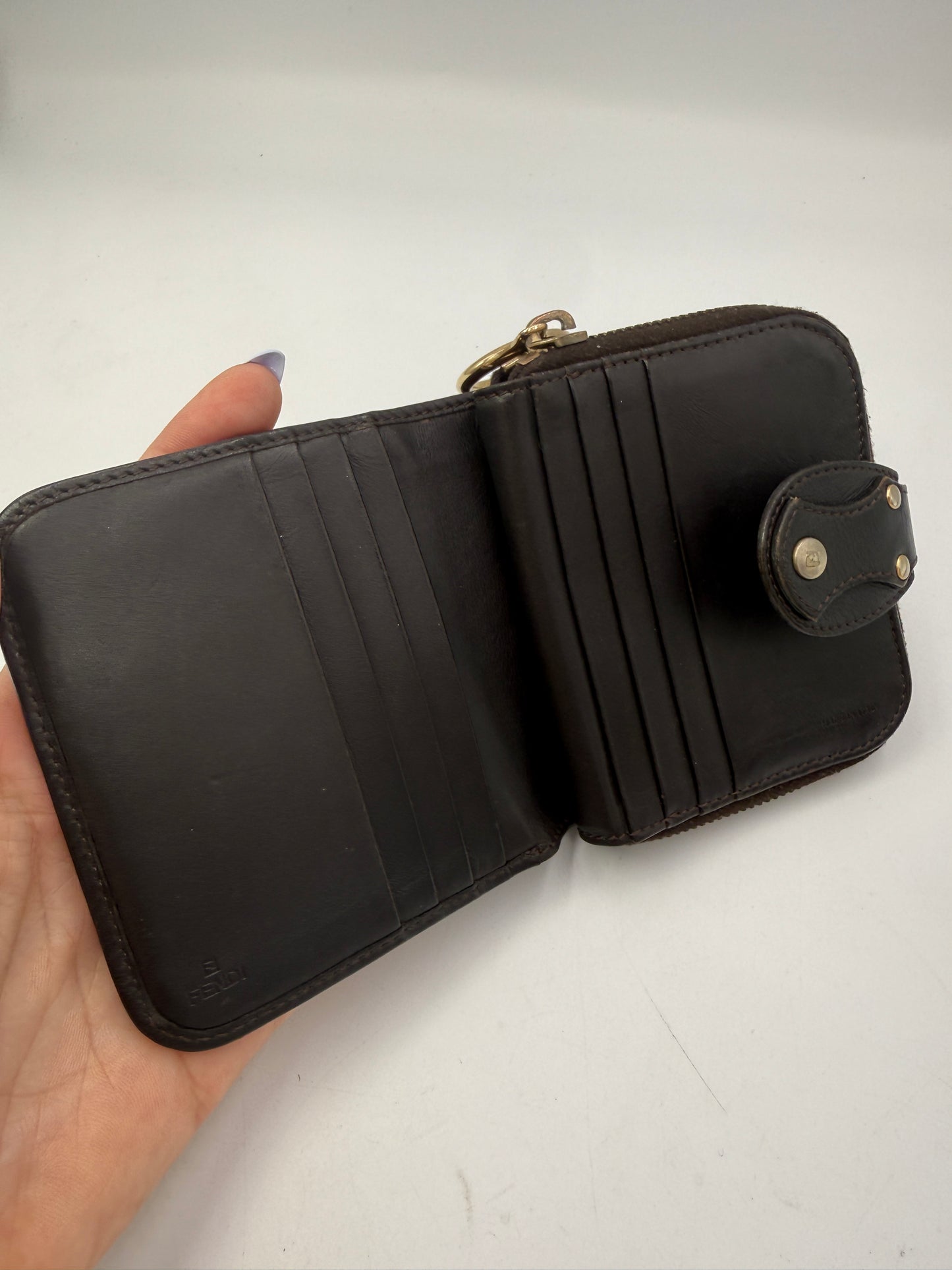 Fendi Zucca Canvas Compact Zippy Wallet