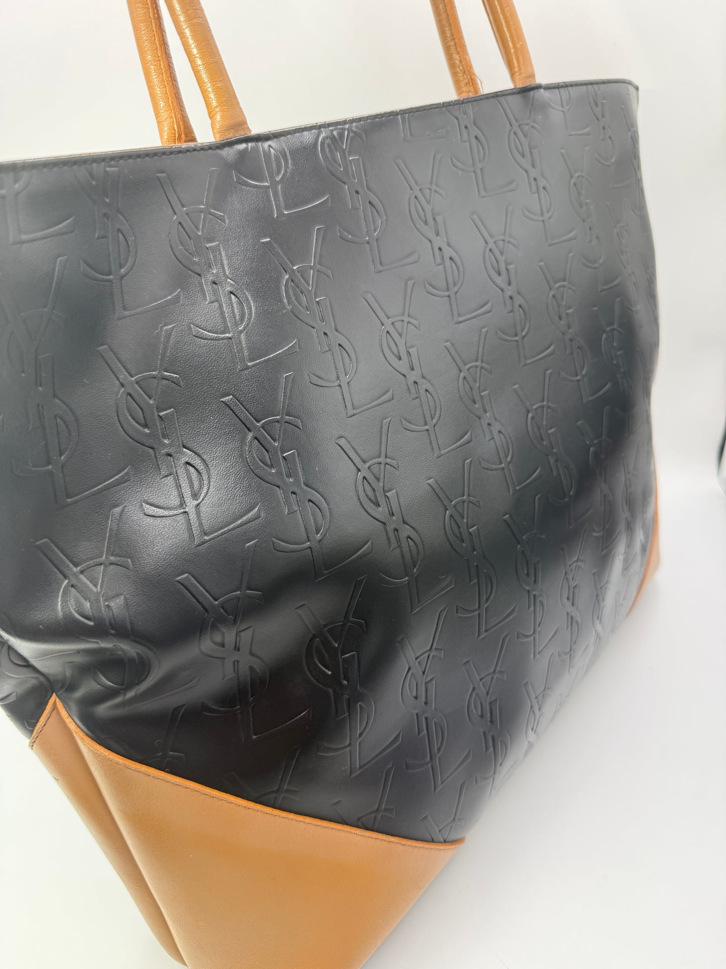 Yves Saint Laurent YSL Embossed Two Tone Leather Tote
