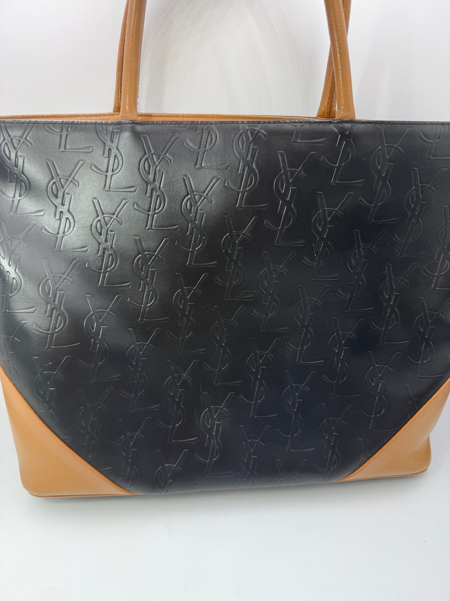 Yves Saint Laurent YSL Embossed Two Tone Leather Tote
