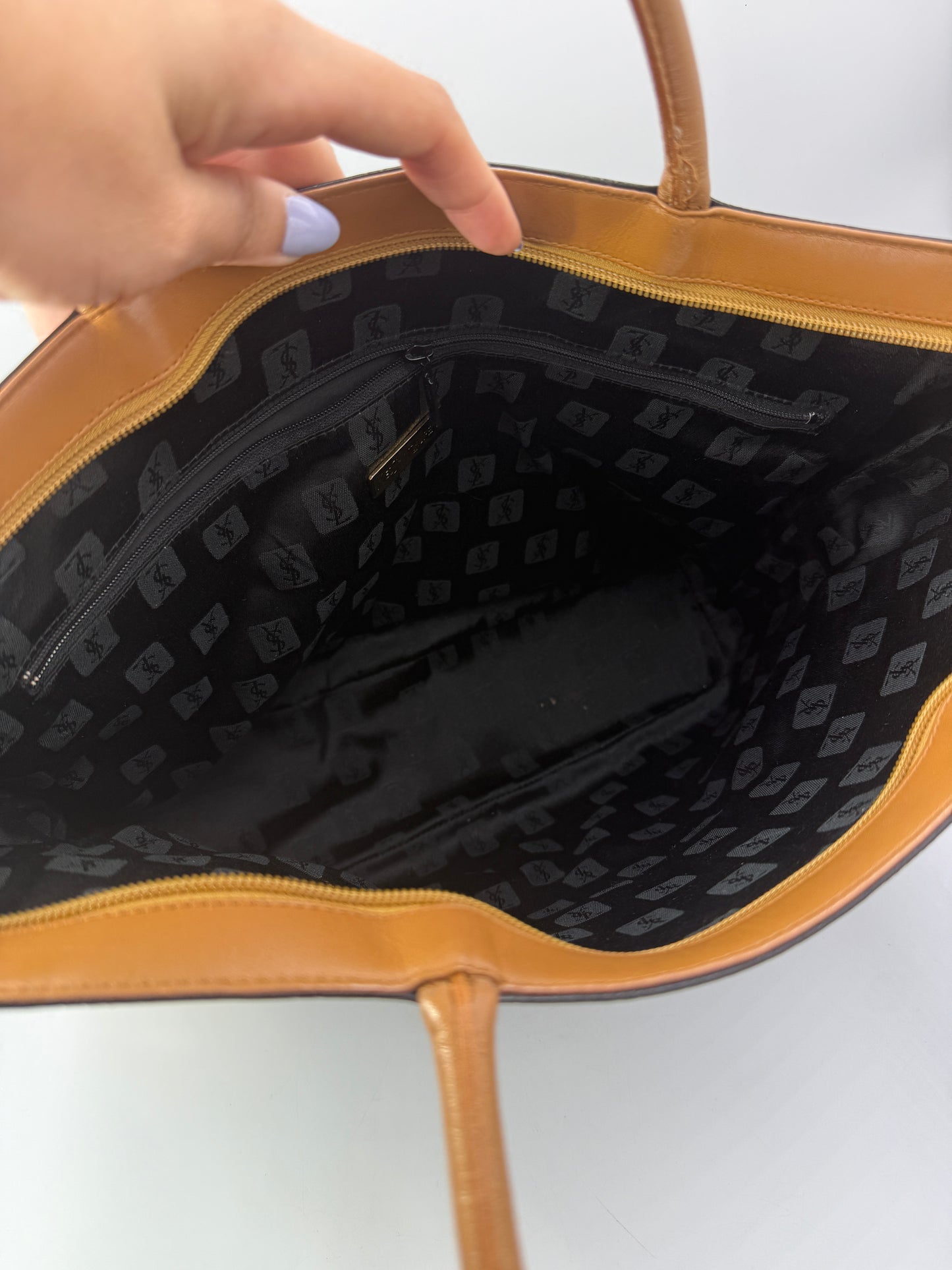 Yves Saint Laurent YSL Embossed Two Tone Leather Tote
