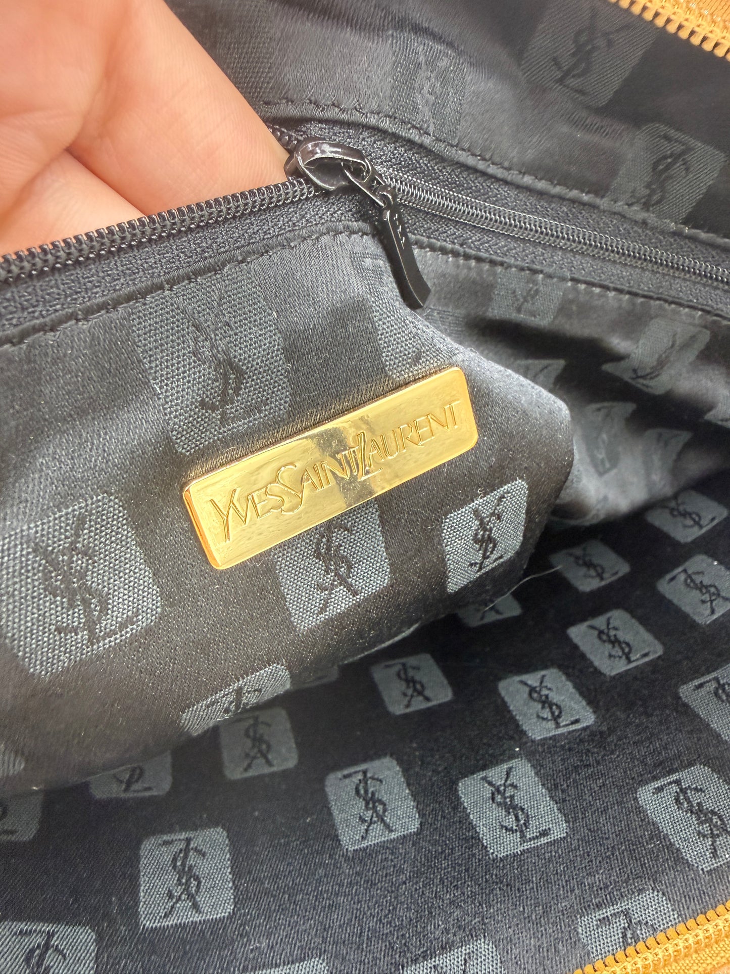 Yves Saint Laurent YSL Embossed Two Tone Leather Tote
