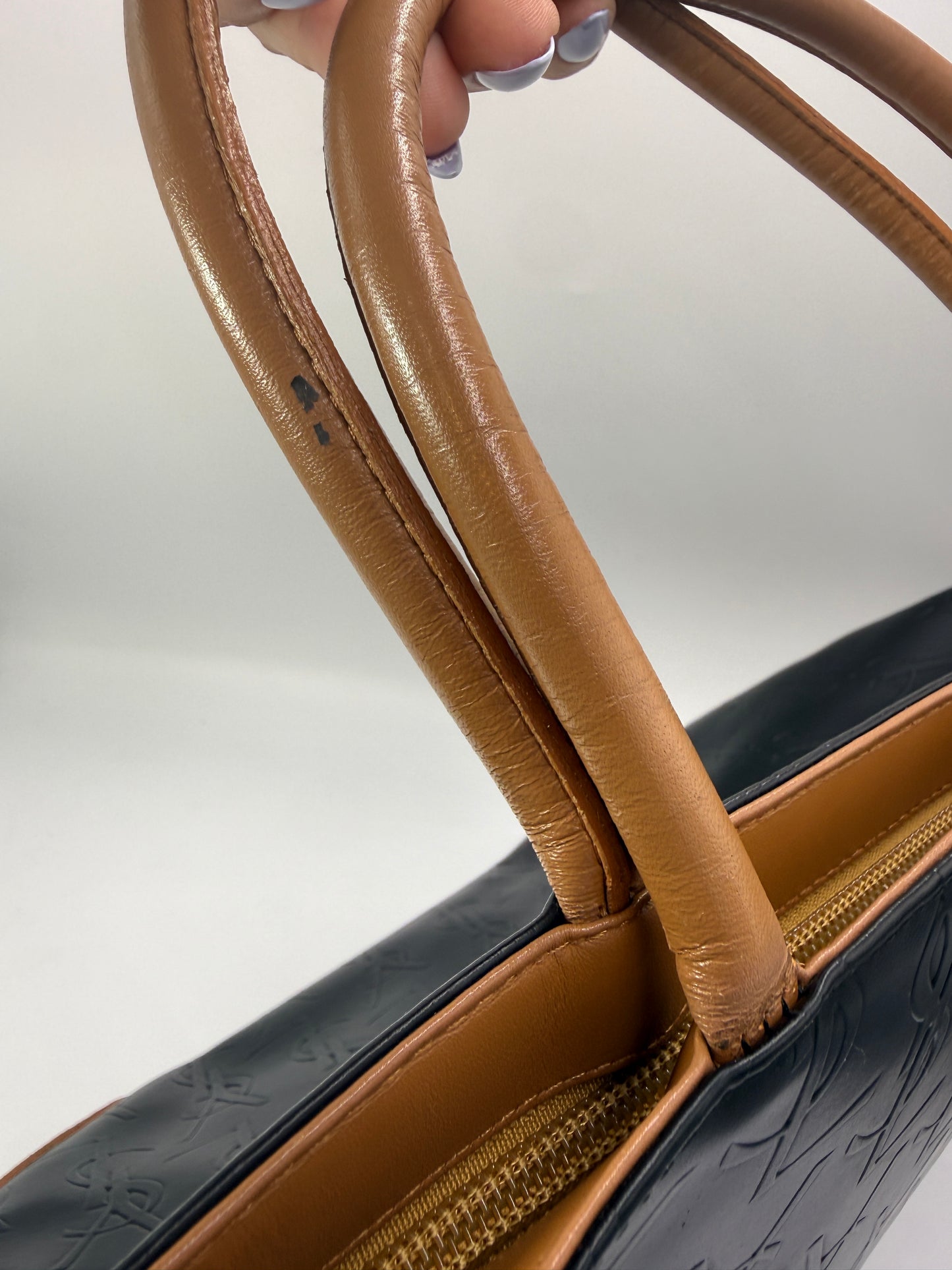 Yves Saint Laurent YSL Embossed Two Tone Leather Tote