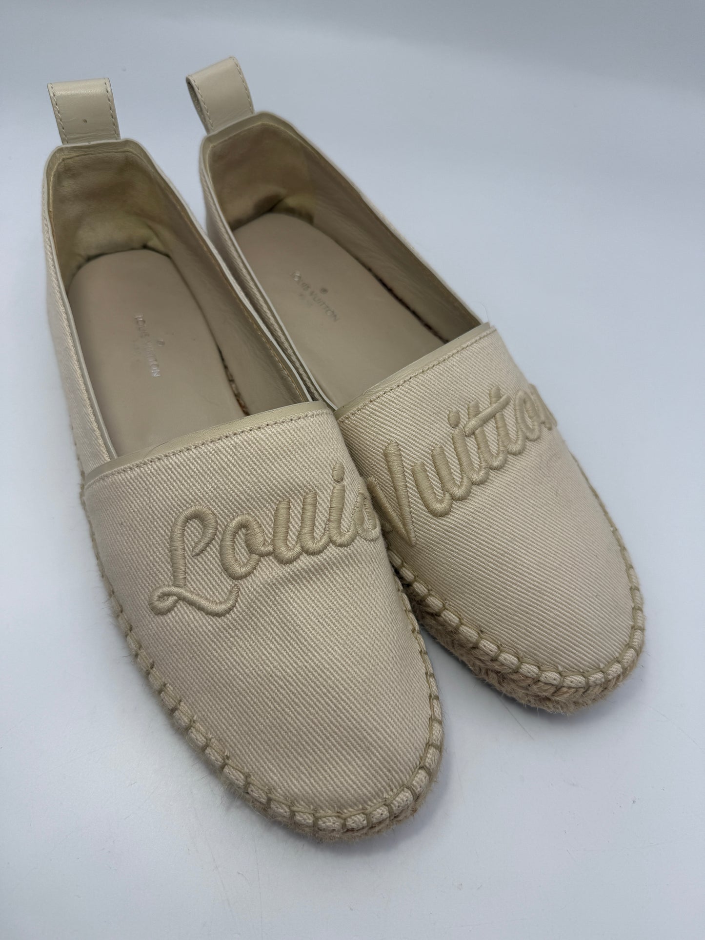 Louis Vuitton Ivory Embroidered Espadrilles Size 5 CL1106