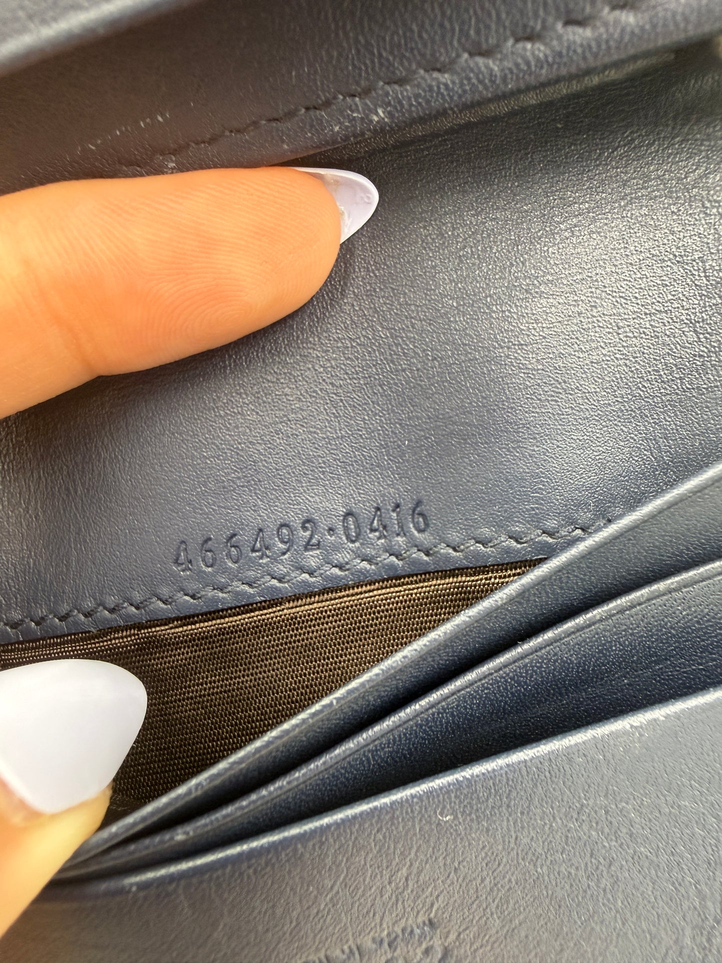 Gucci Marmont Chevron Denim Wallet Pearl GG Logo