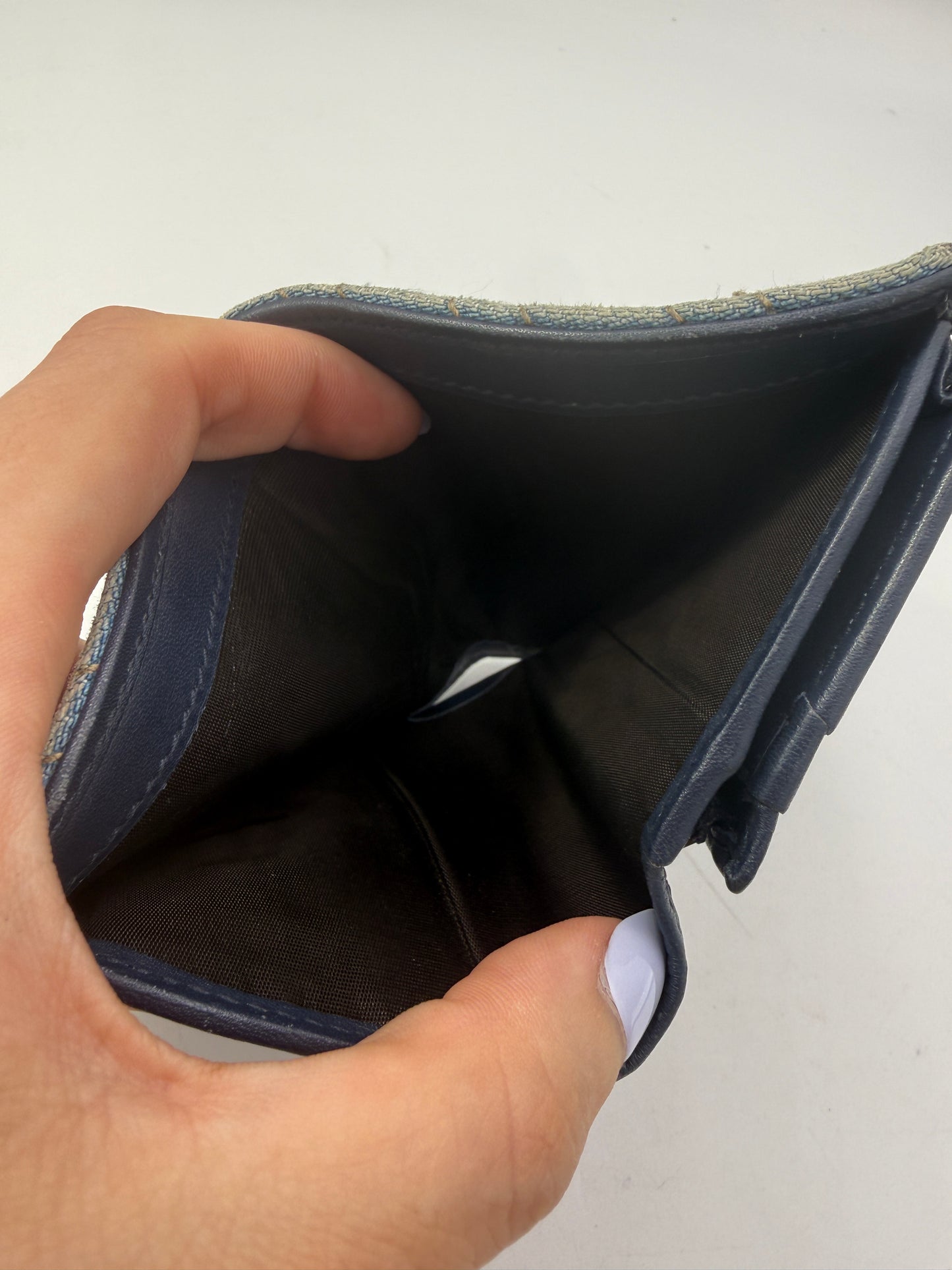 Gucci Marmont Chevron Denim Wallet Pearl GG Logo