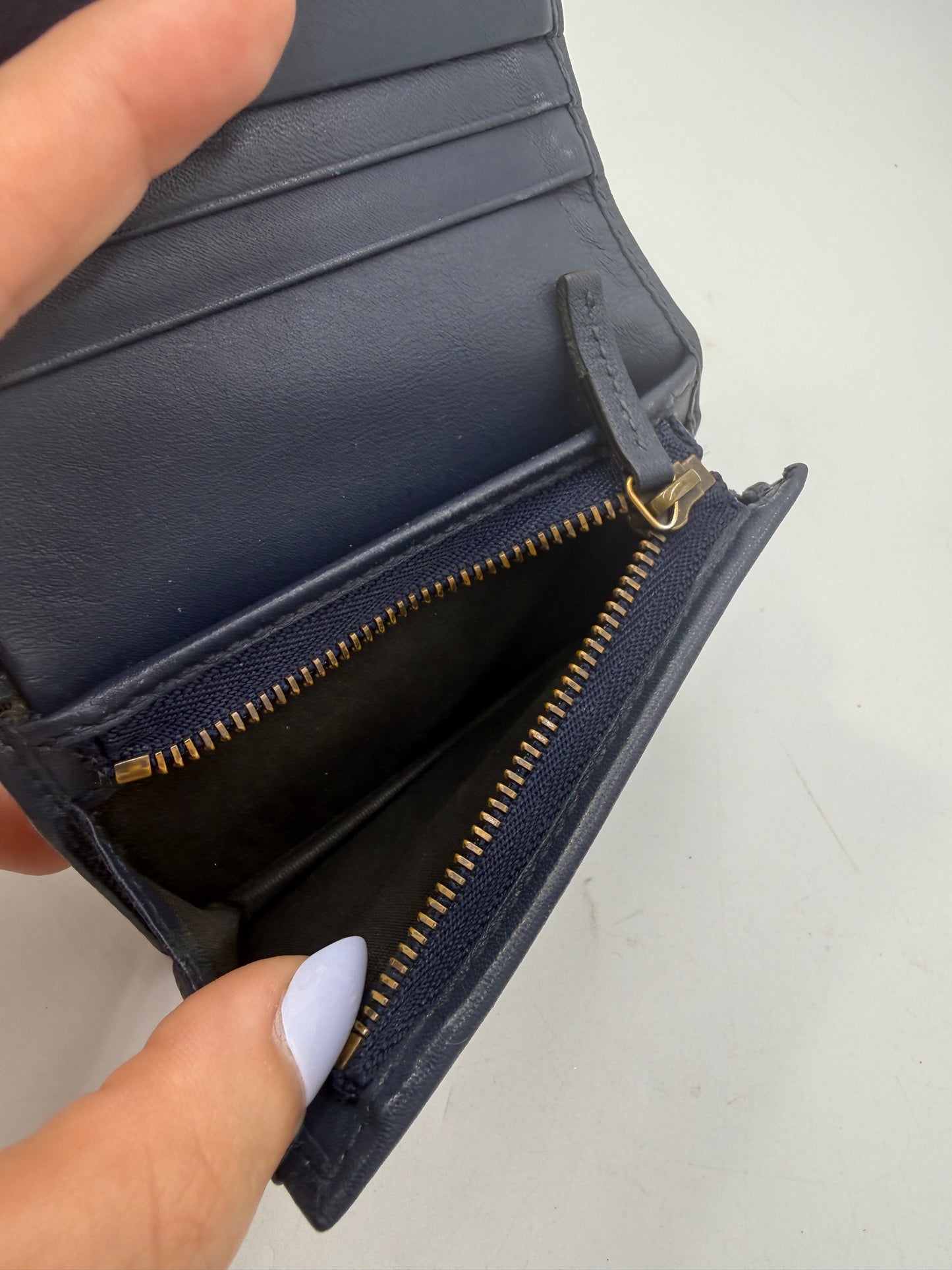 Gucci Marmont Chevron Denim Wallet Pearl GG Logo