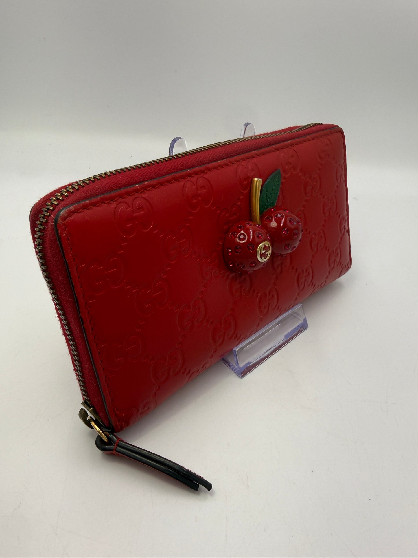 Gucci Guccissima Red Leather 3D Cherry Gem Wallet RARE