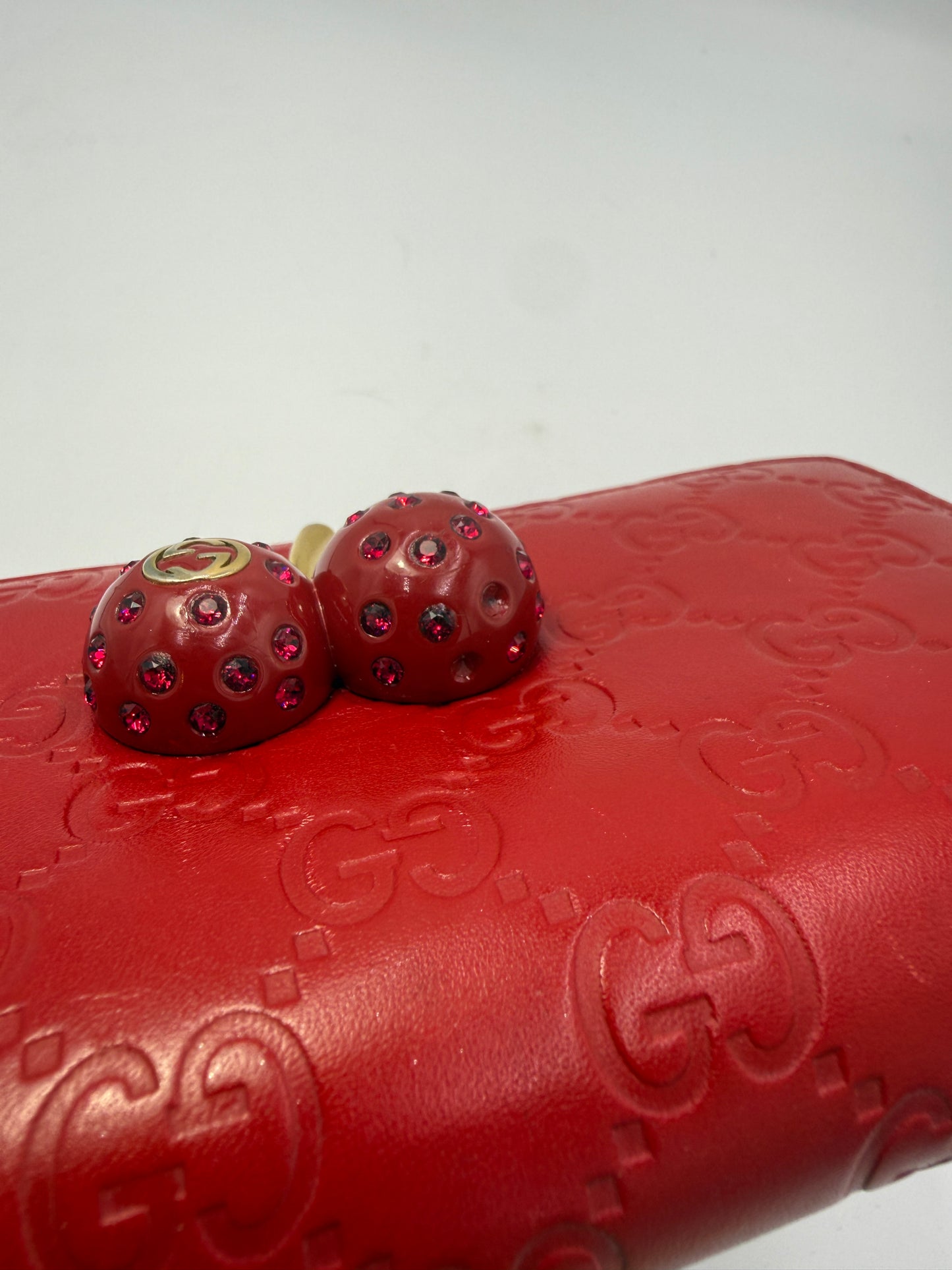 Gucci Guccissima Red Leather 3D Cherry Gem Wallet RARE